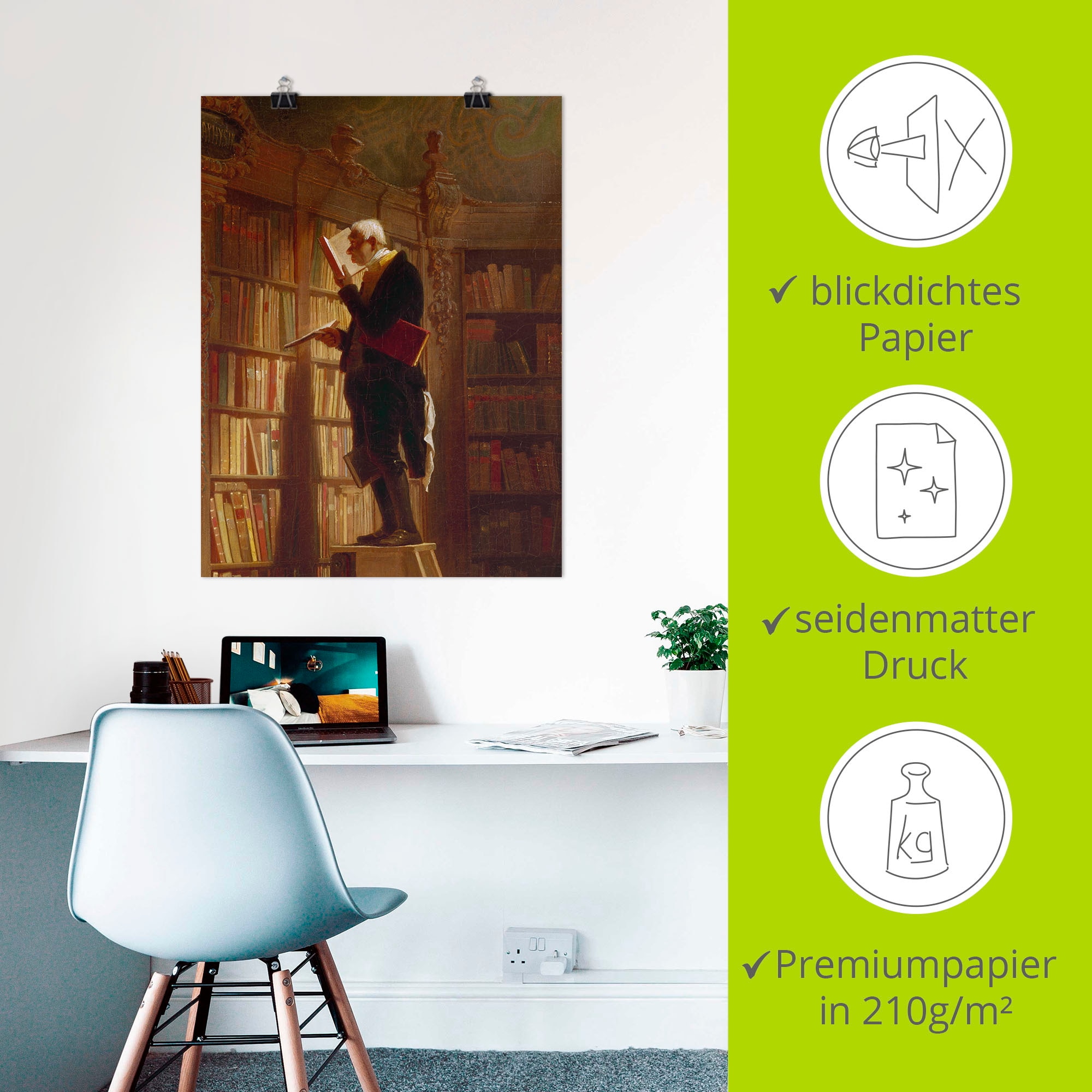 Artland Wandbild »Der Bücherwurm (Detail). Um 1850« Mann 1 Stk. tlg. als Leinwandbild, Poster in verschied. Größen