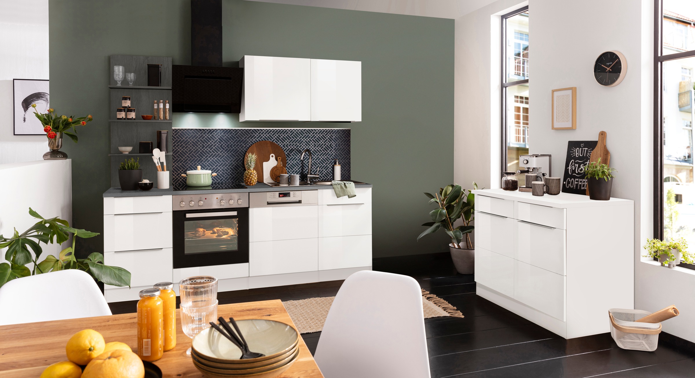 KOCHSTATION Küchenzeile »KS-Brindisi«, Breite 220 cm, wahlweise mit E-Geräten, mit MDF-Fronten und Regal