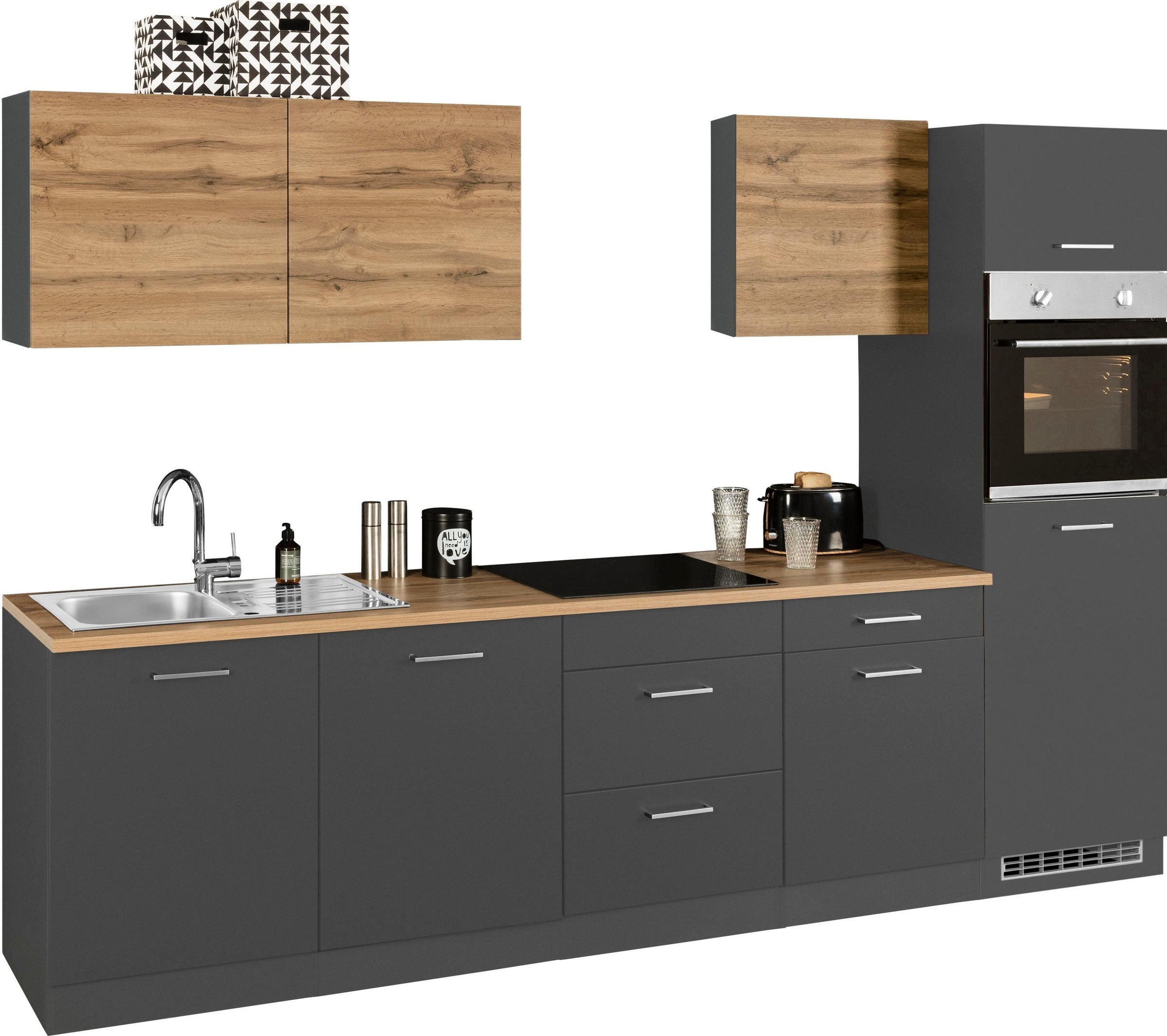 KOCHSTATION Küchenzeile »KS-Kehl«, ohne E-Geräte, Breite 300 cm, für Kühlschrank