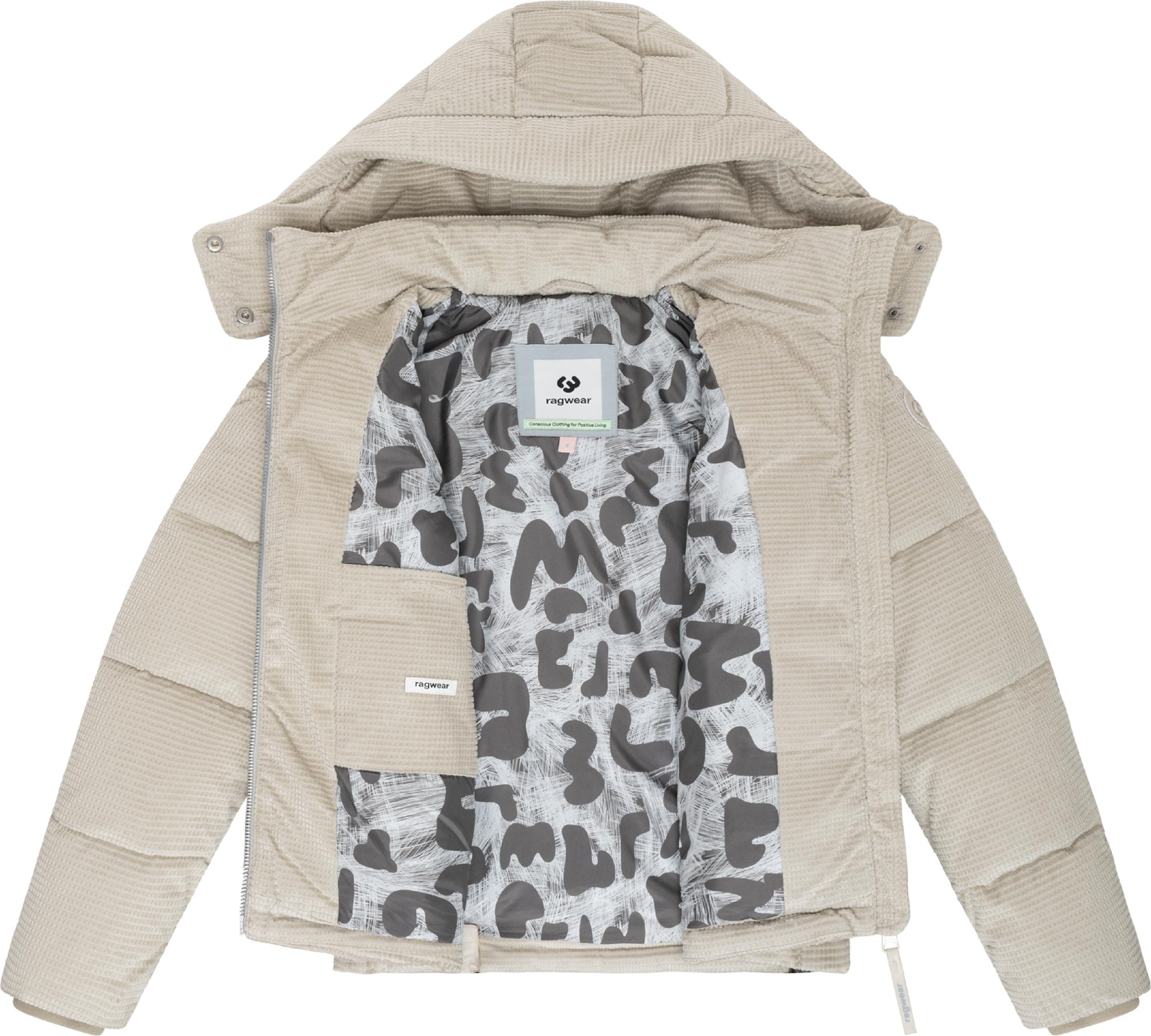 Ragwear Steppjacke »Steppjacke Roobie Cordy« mit Kapuze Wasserdichte Winterjacke aus Kord mit abnehmbarer Kapuze