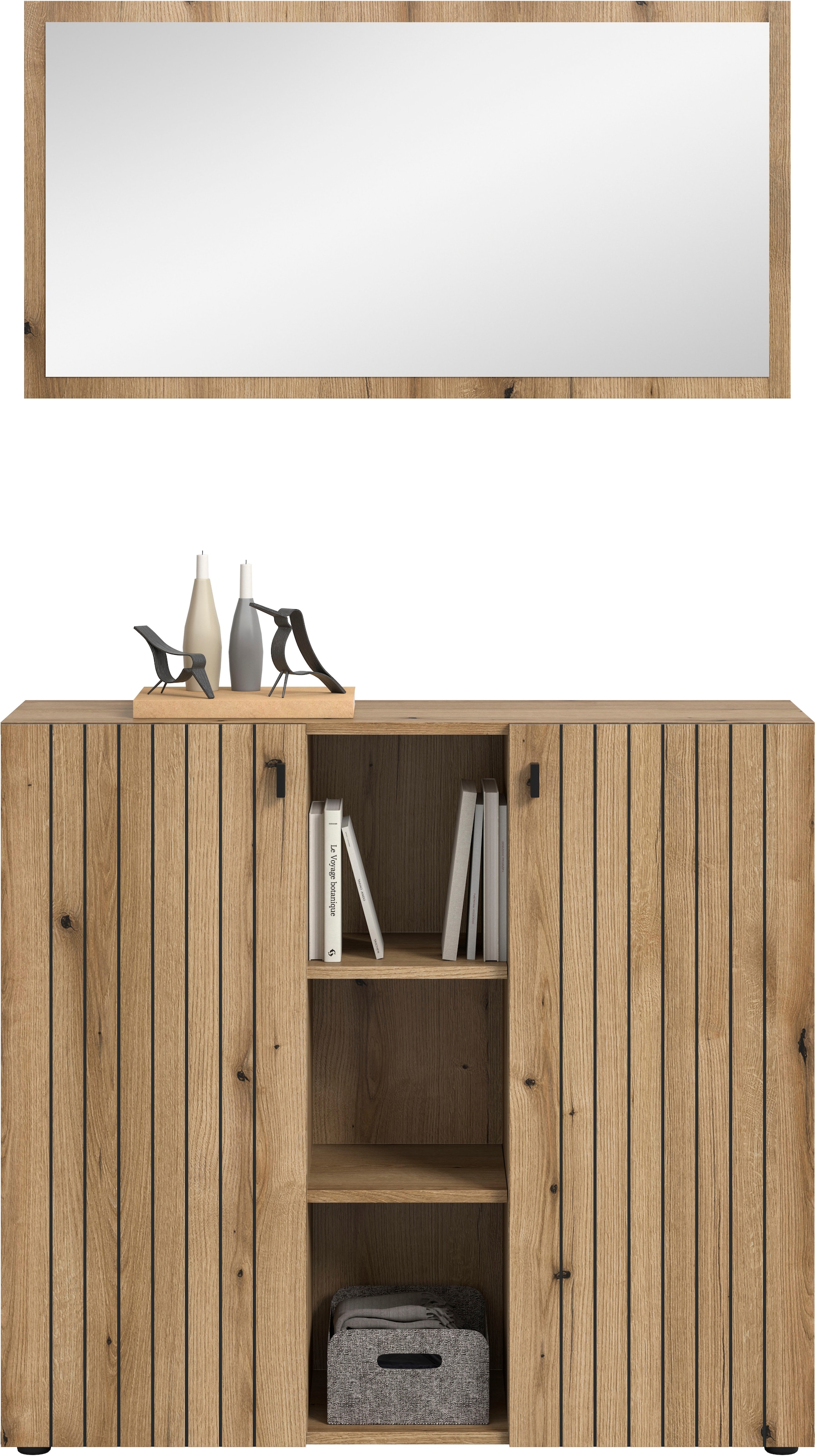 INOSIGN Garderoben-Set »TATIO, 2-tlg. Garderobenkombination,Breite: 106 cm, Rillenfräsung« Set, Set, best. aus: 1 Spiegel, 1 Schuhkommode, 2 Stk. tlg.