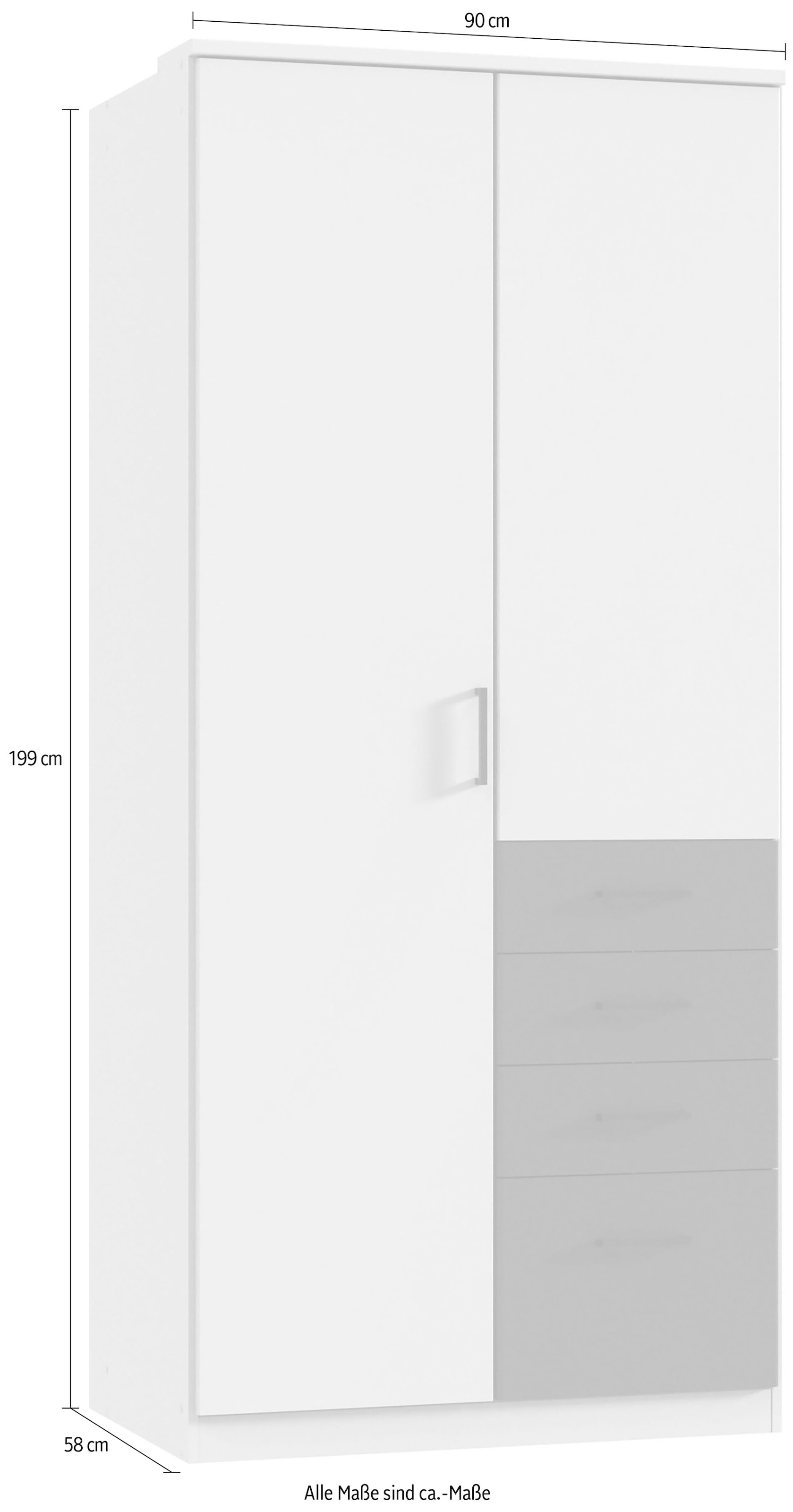 Wimex Kleiderschrank »Cottbus, in weiß oder grau modern kombiniert mit graphitfb.Schubladen« in 3 Größen, schwarze Griffe, Made in Germany,  mit 4 Schubladen, wahlweise mit oder ohne Spiegel