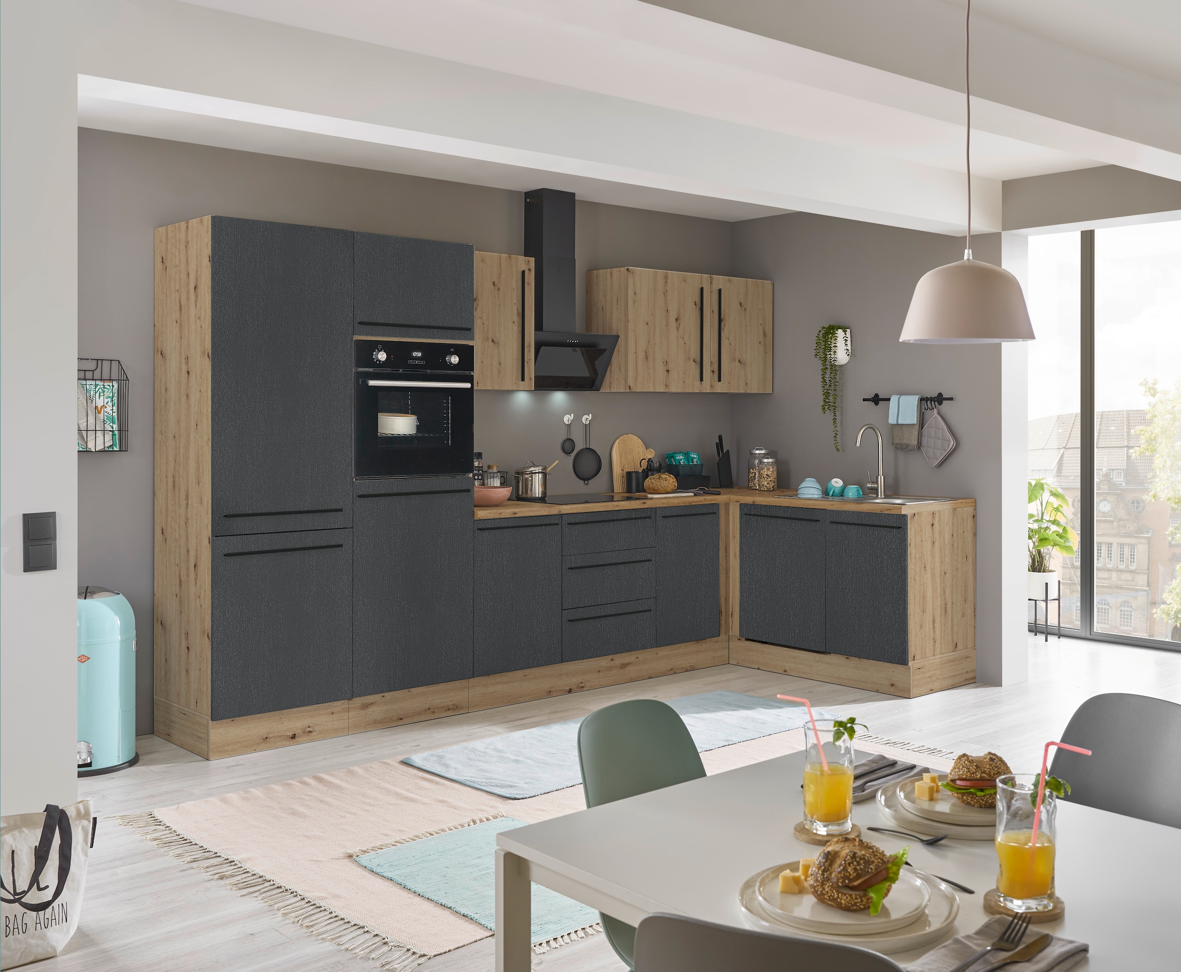 KOCHSTATION Winkelküche »Florida, Stellbreite 340x175 cm«, wahlweise mit E-Geräten, mit Softclose für Türen und Schubkästen