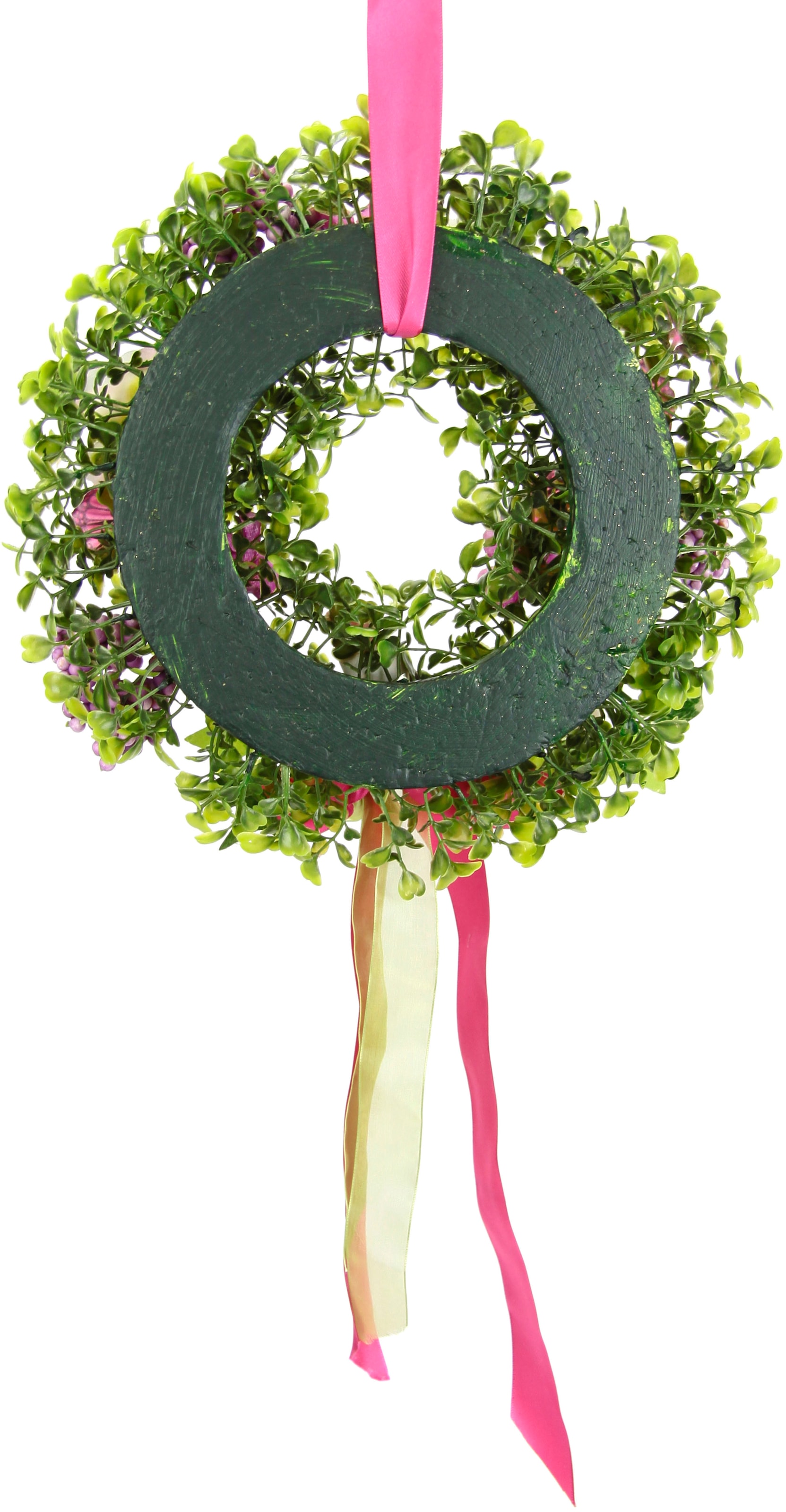 I.GE.A. Kunstkranz »Aus Buchs, mit Rosen, Schleife, Schmetterling und Vogel«, Wandkranz mit künstlichen Kranz Rosenkranz