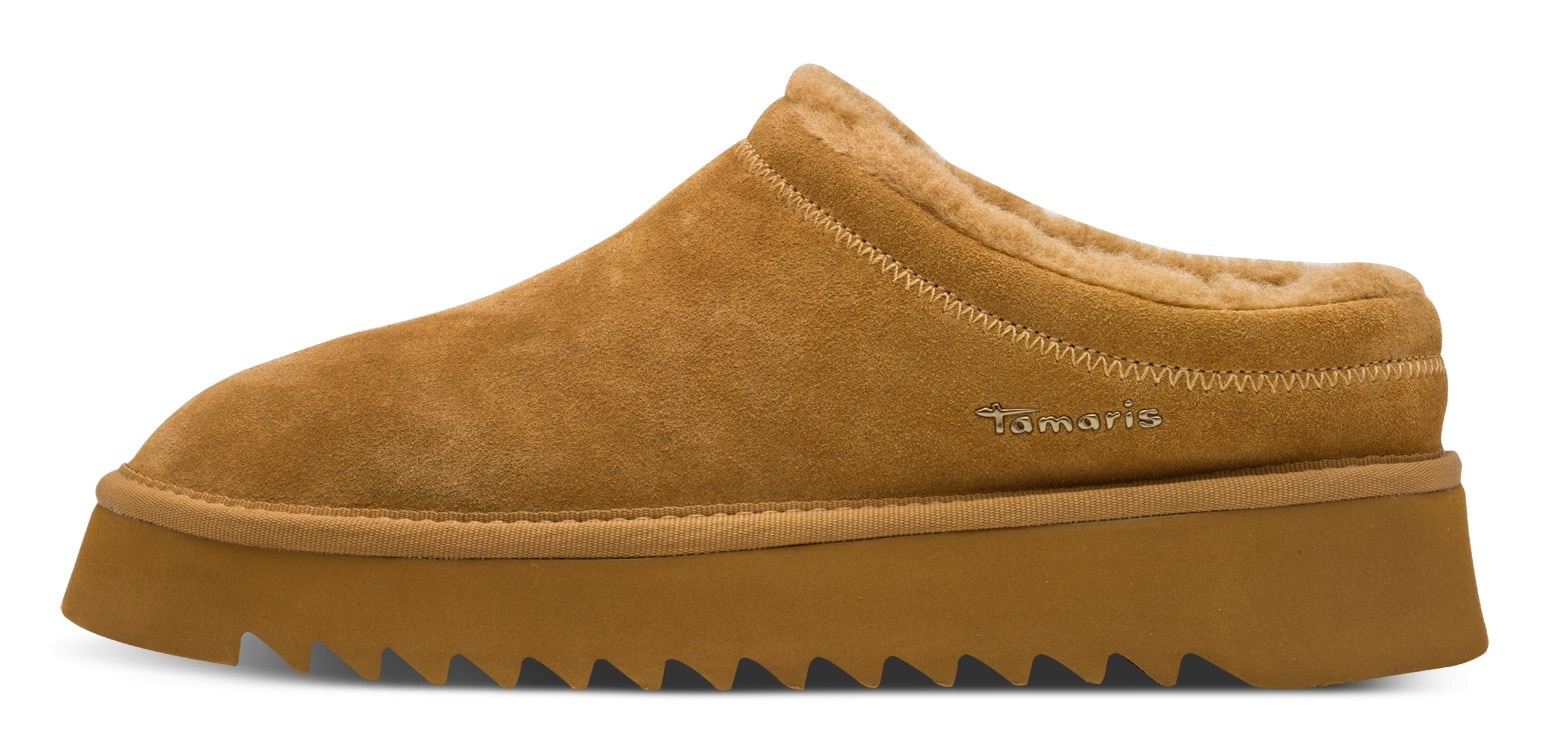 Tamaris Hausschuh  , Clogs, Bequemschuh mit Fellimitat-Kragen