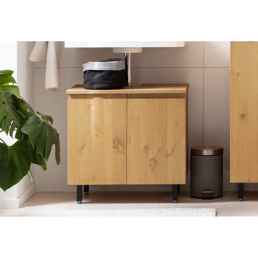 OTTO products Waschbeckenunterschrank »Fjonn«, Kiefer, Breite 60 cm, Massivholz mit pflanzlichem Bio Öl behandelt