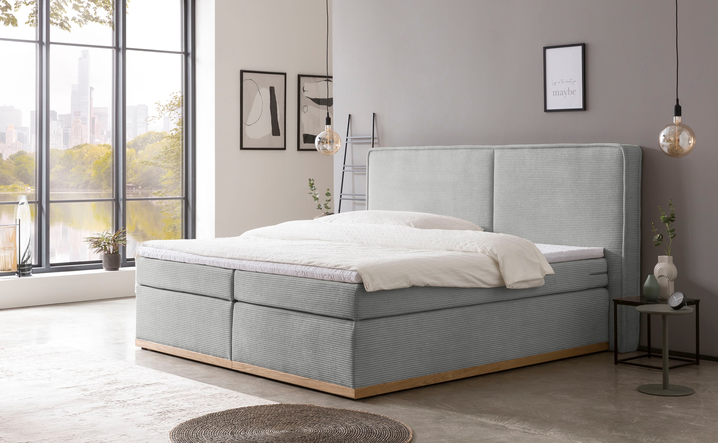 Home affaire Boxspringbett »SHERWOOD Hotelbett, Polsterbett«, Hochwertiger Cord,weiche Velours-Struktur, mit Topper, Eiche