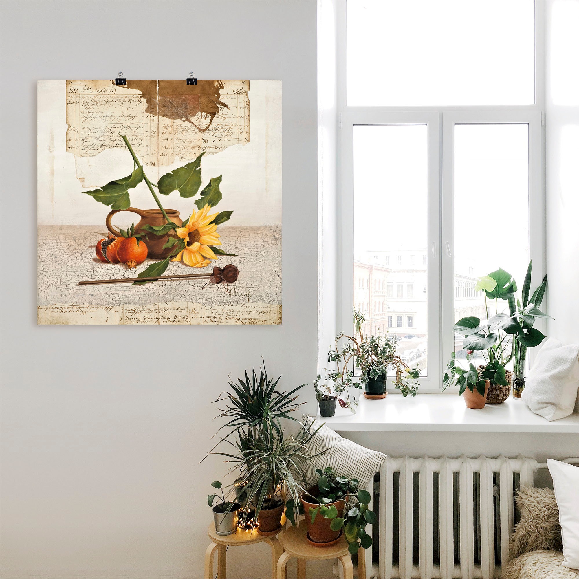 Artland Poster »Stillleben mit Sonnenblumen«, Arrangements, (1 St.), als Leinwandbild, Wandaufkleber oder Poster in versch. Größen