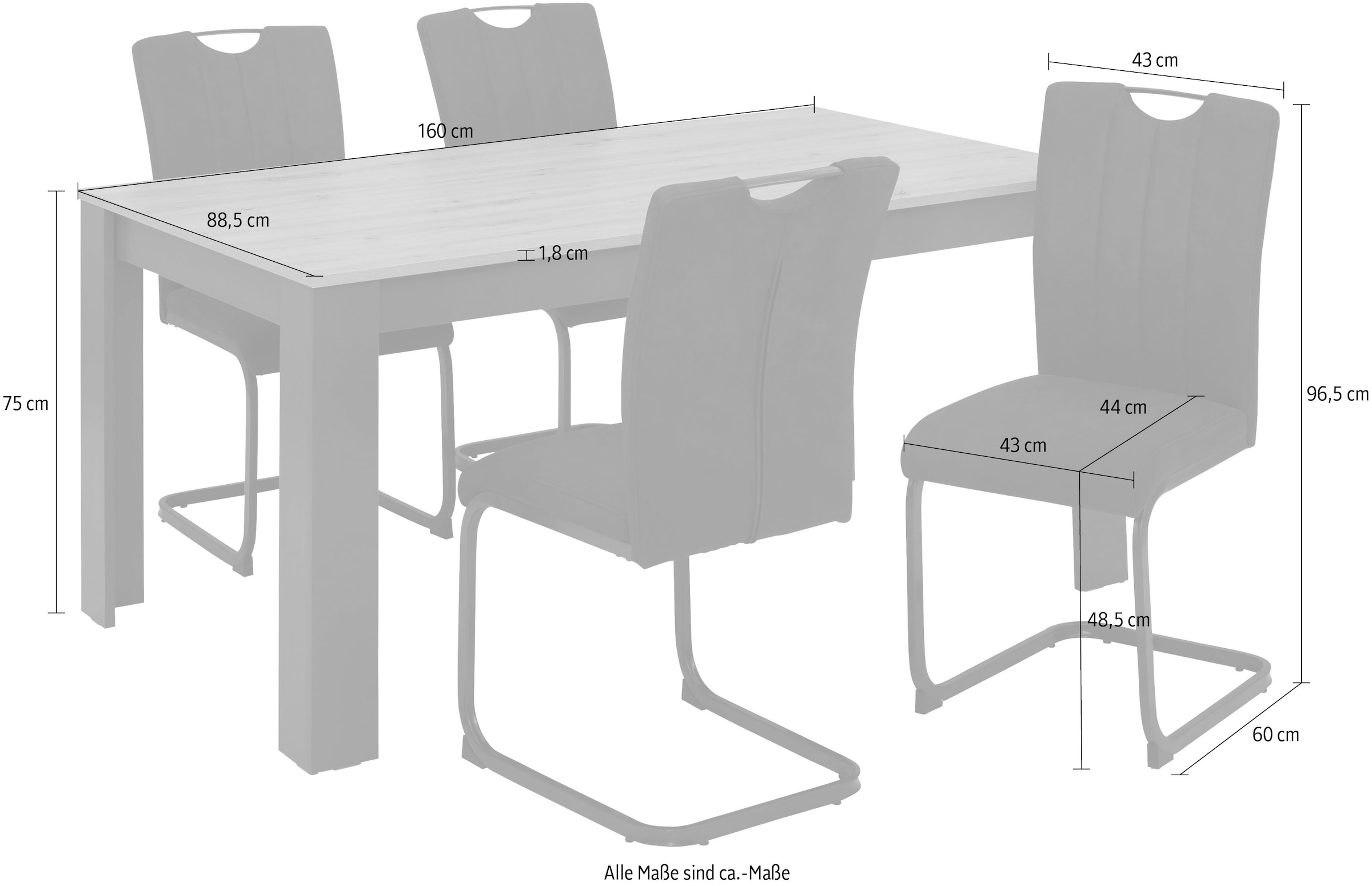 Home affaire Essgruppe »Napoli«, (Set, 5 tlg., 4 Freischwinger + 1 Esstisch),  5-teilige Tischgruppe mit modernem Freischwinger Stuhl und Esstisch online  kaufen | UNIVERSAL