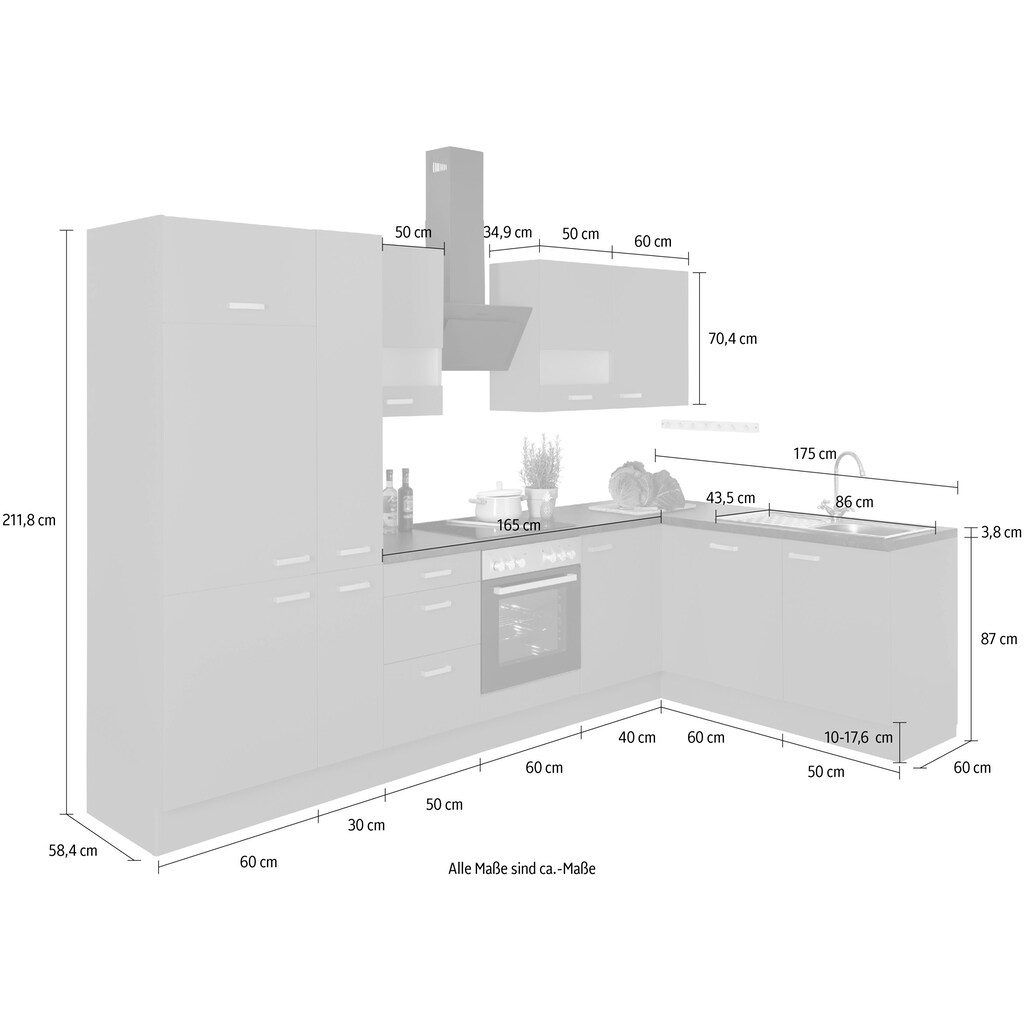 OPTIFIT Winkelküche »Parma«, ohne E-Geräte, Stellbreite 315 x 175 cm