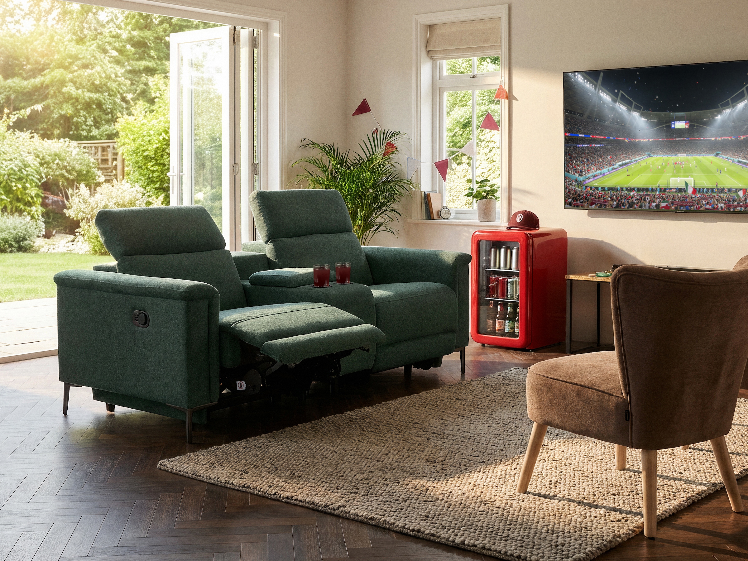 OTTO home 2-Sitzer »LUND, Struktur, Kinosofa, Relaxfunktion, TV-Sessel, man./elektrisch« Kopfteilverstellung, Getränkefachhalter, Staufach, wahlweise USB A/C