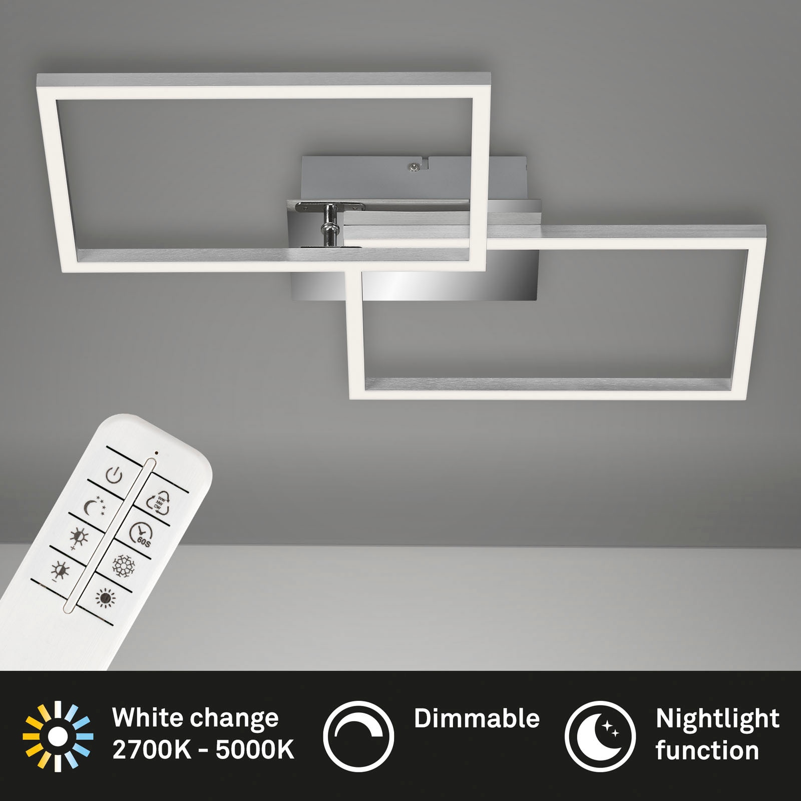 Briloner Leuchten LED Deckenleuchte »3149018 FRAME«, Leuchtmittel LED-Board | LED fest integriert, Deckenlampe, 50x38,8x7,8cm, Chrom, 30W, Wohnzimmer, Schlafzimmer