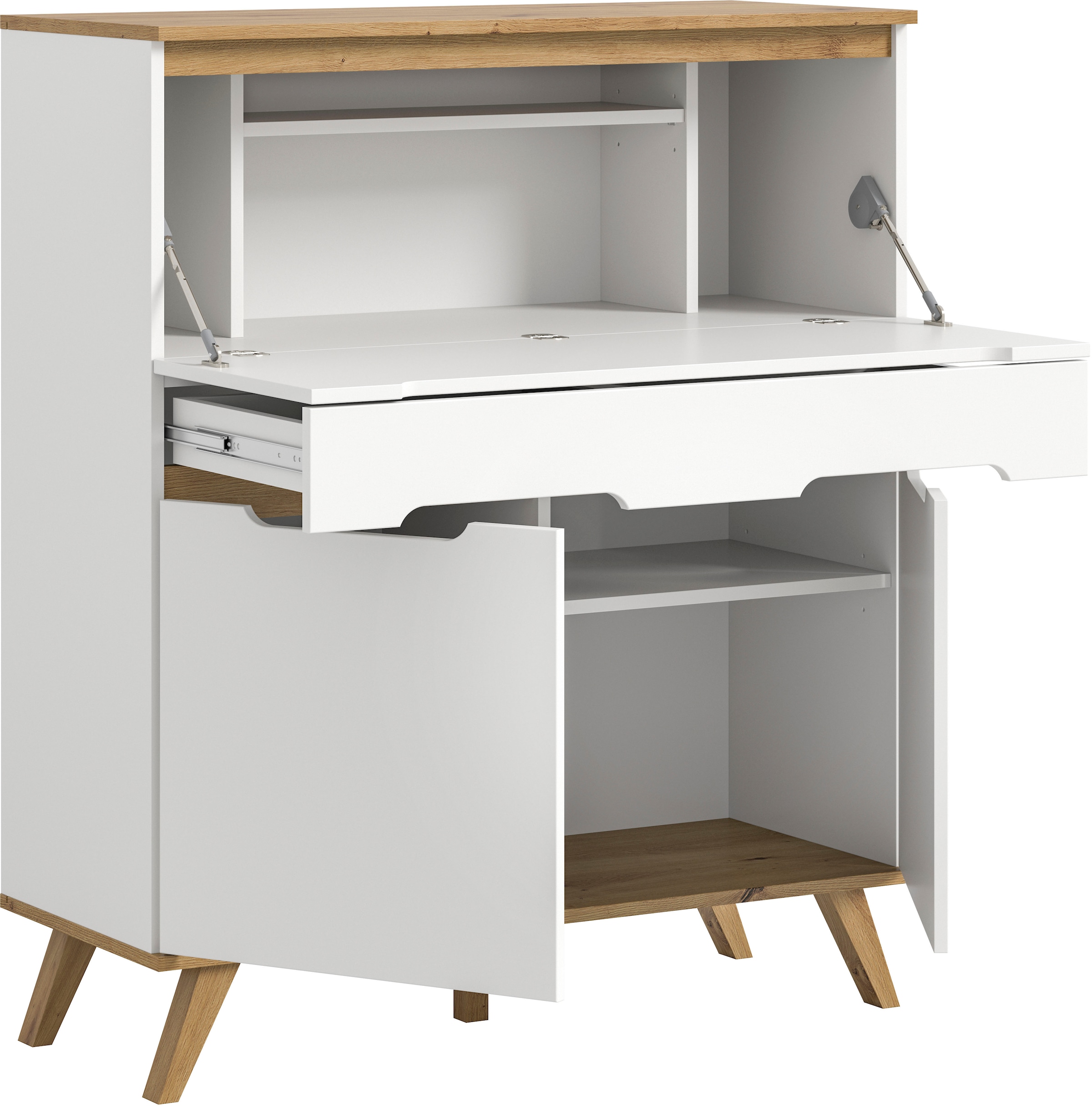 Home affaire Sekretär »Alesund, Höhe 118cm, 2 Türen, 1 Schubkasten,konischer Fuß, Scandi-Look«, Anrichte, Schrank, Kommode, Midischrank, Wohnmöbel, Wohnzimmer