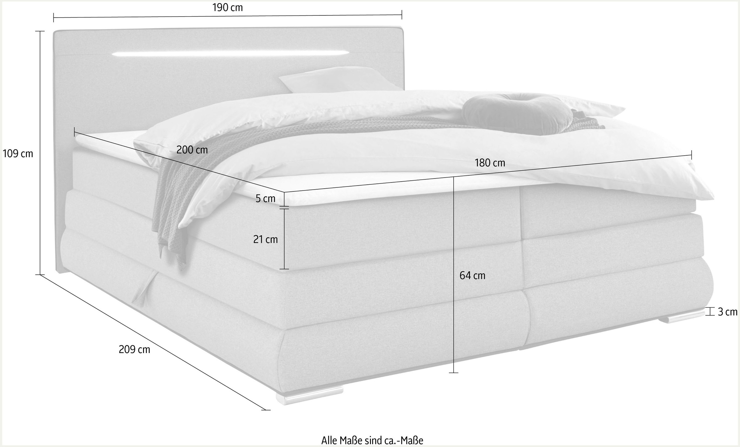 COLLECTION AB Boxspringbett, inkl. Bettkasten, LED-Beleuchtung und Topper