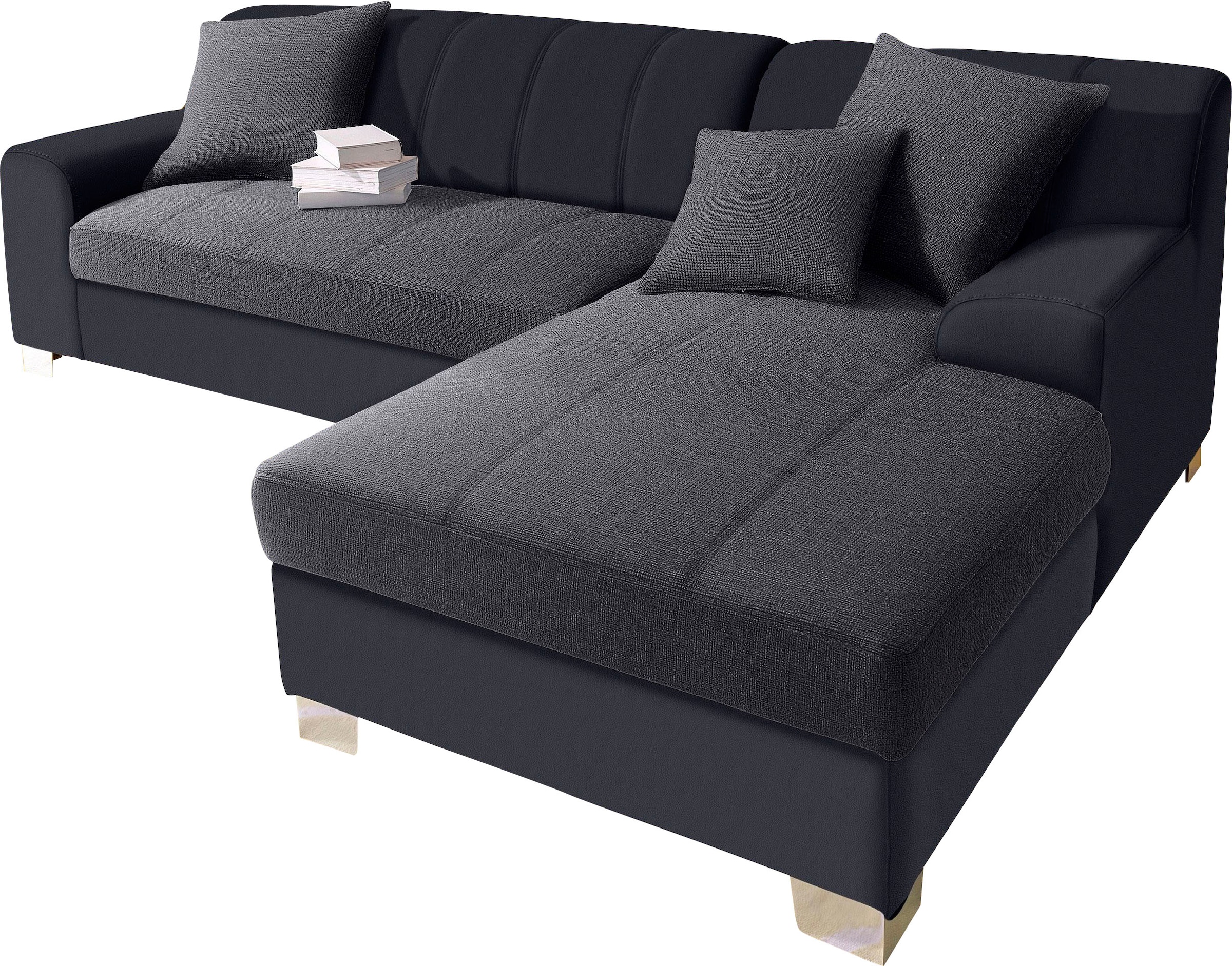 INOSIGN Ecksofa »Turah incl. Zierkissen, moderne Steppung, auch in Leder«, wahlweise mit Bettfunktion, Schlafsofa, B/T/H: 239/152/75 cm, L-Form