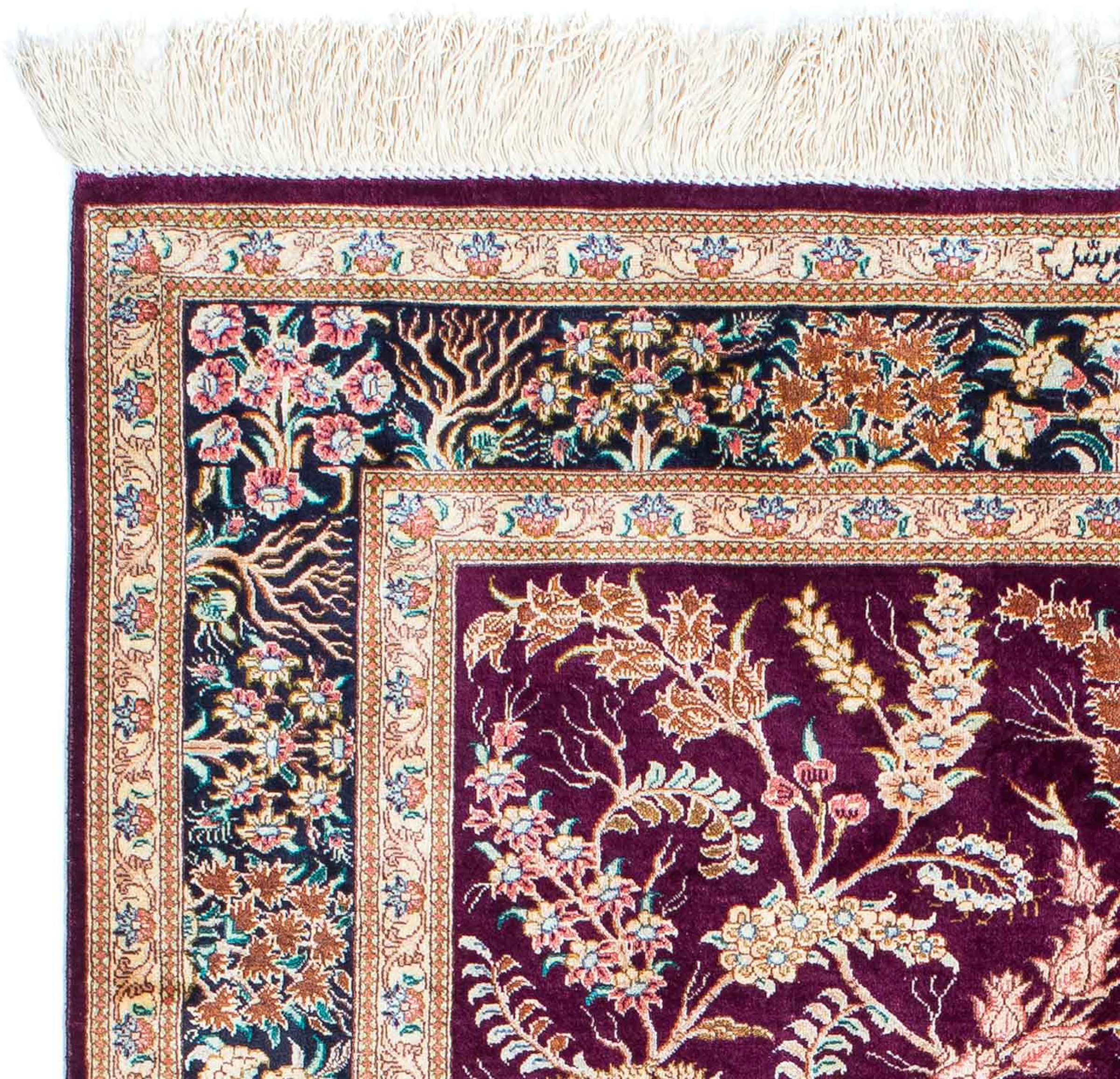morgenland Orientteppich »Perser - Ghom - 144 x 97 cm - lila«, rechteckig, Wohnzimmer, Handgeknüpft, Einzelstück mit Zertifikat