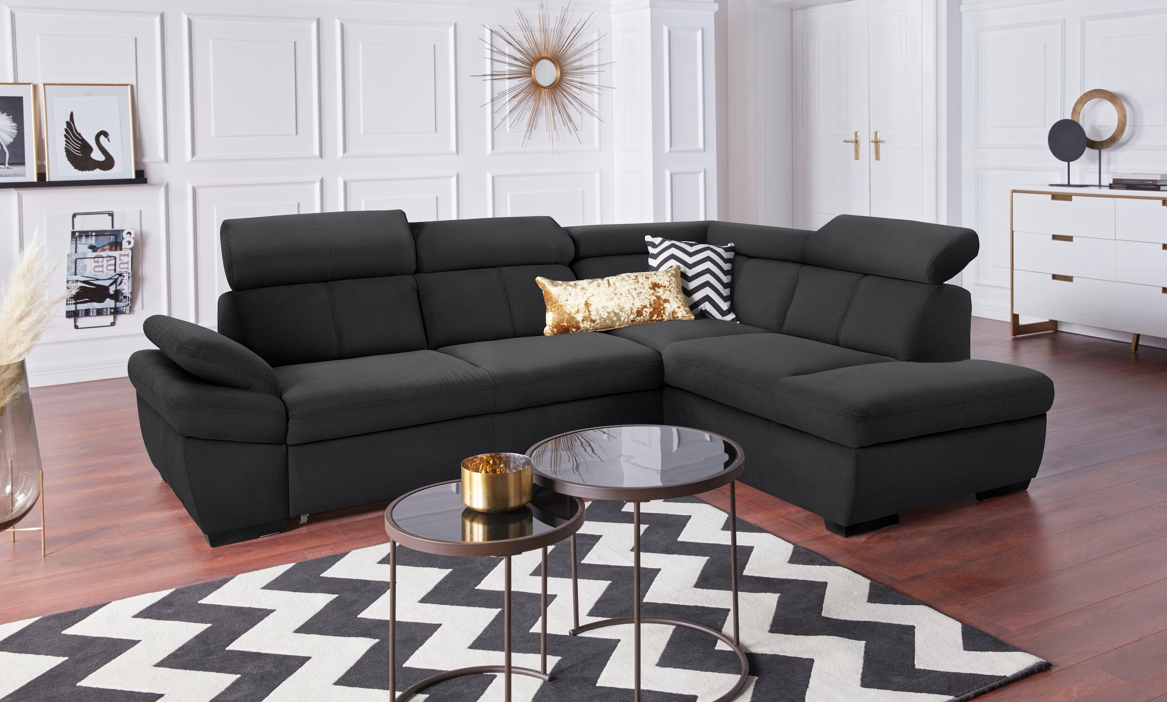 exxpo - sofa fashion Ecksofa »Salerno, klassisch modernes Funktionssofa, hoher Sitzkomfort, L-Form« inkl. Kopf- und Armteilverstellung, wahlweise mit Bettfunktion