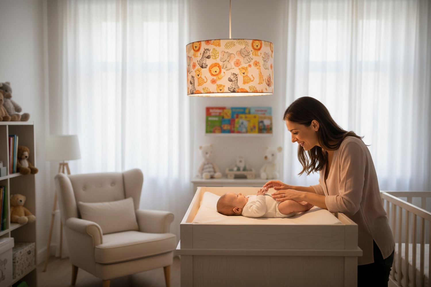 niermann Hängeleuchte »Stoff-Pendelleuchte Motiv "Little Safari", Kinderzimmer, Kinderlampe« E27 1 Stk. Stoffschirm, höhenverstellbare Pendelaufhängung, Made in Germany