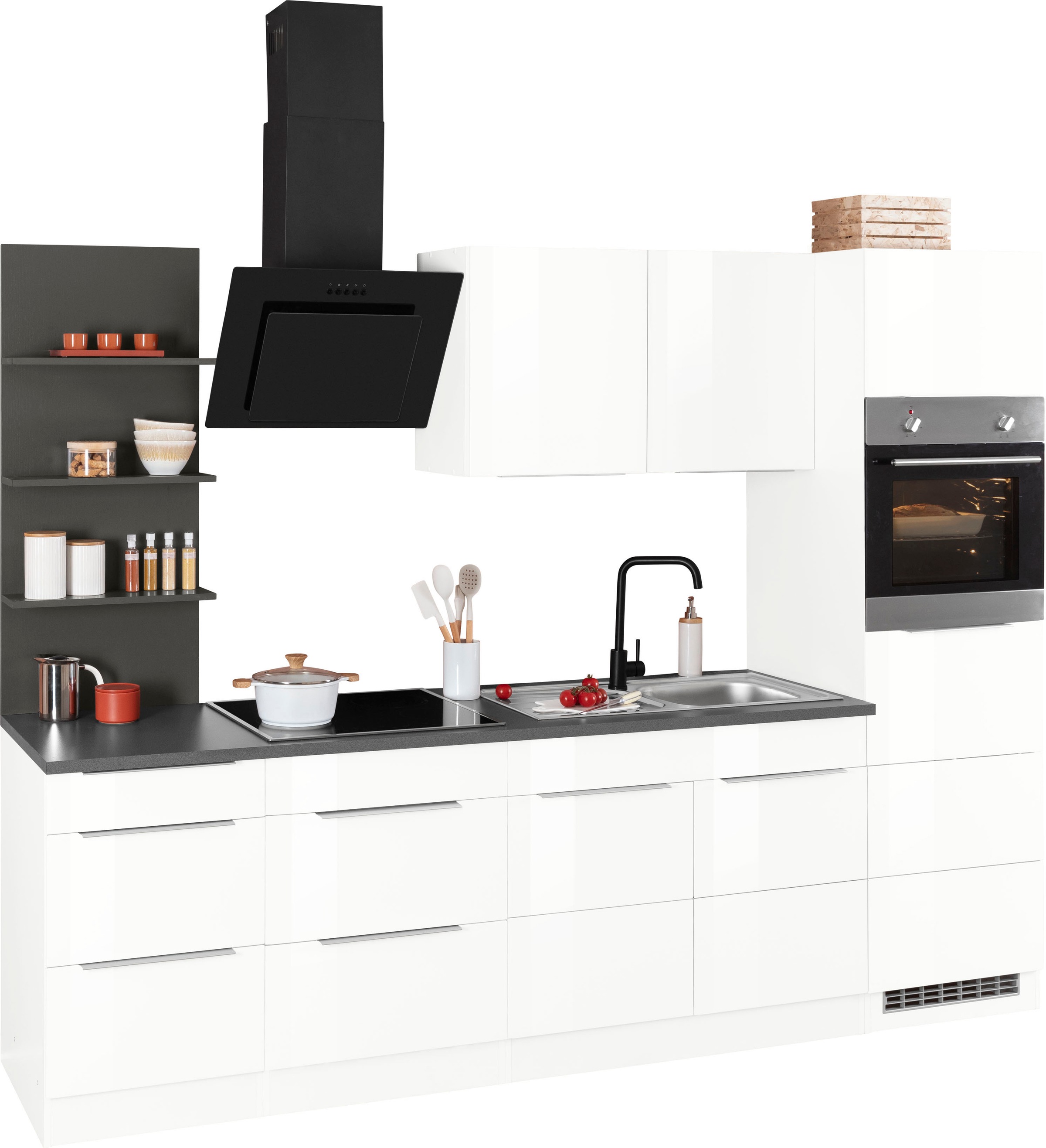 KOCHSTATION Küchenzeile »KS-Brindisi Breite 270 cm«, wahlweise mit E-Geräten und Induktion, mit MDF-Fronten und Regal