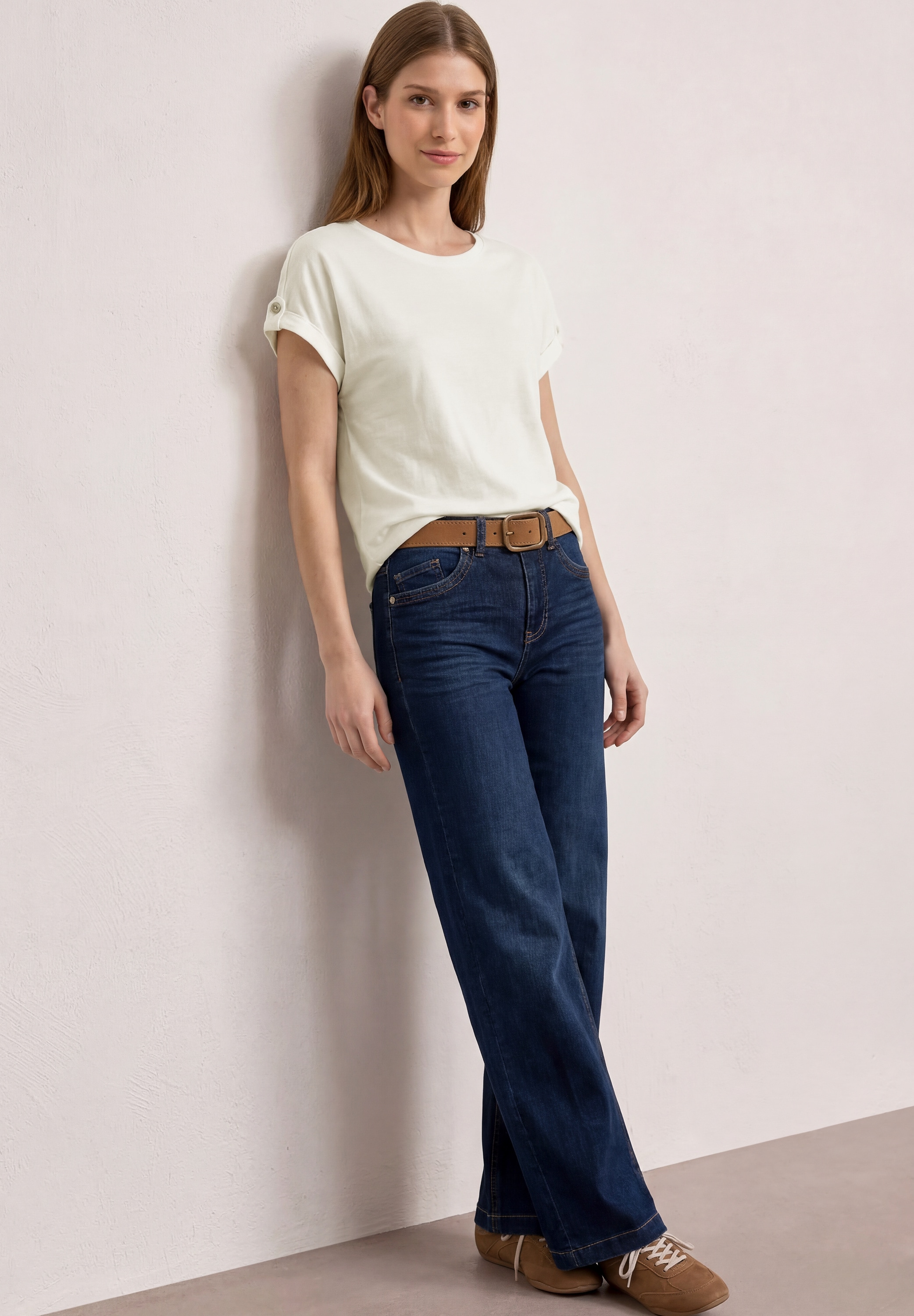 STREET ONE Shirttop Sommershirt mit Rundhals und Knopfdetails