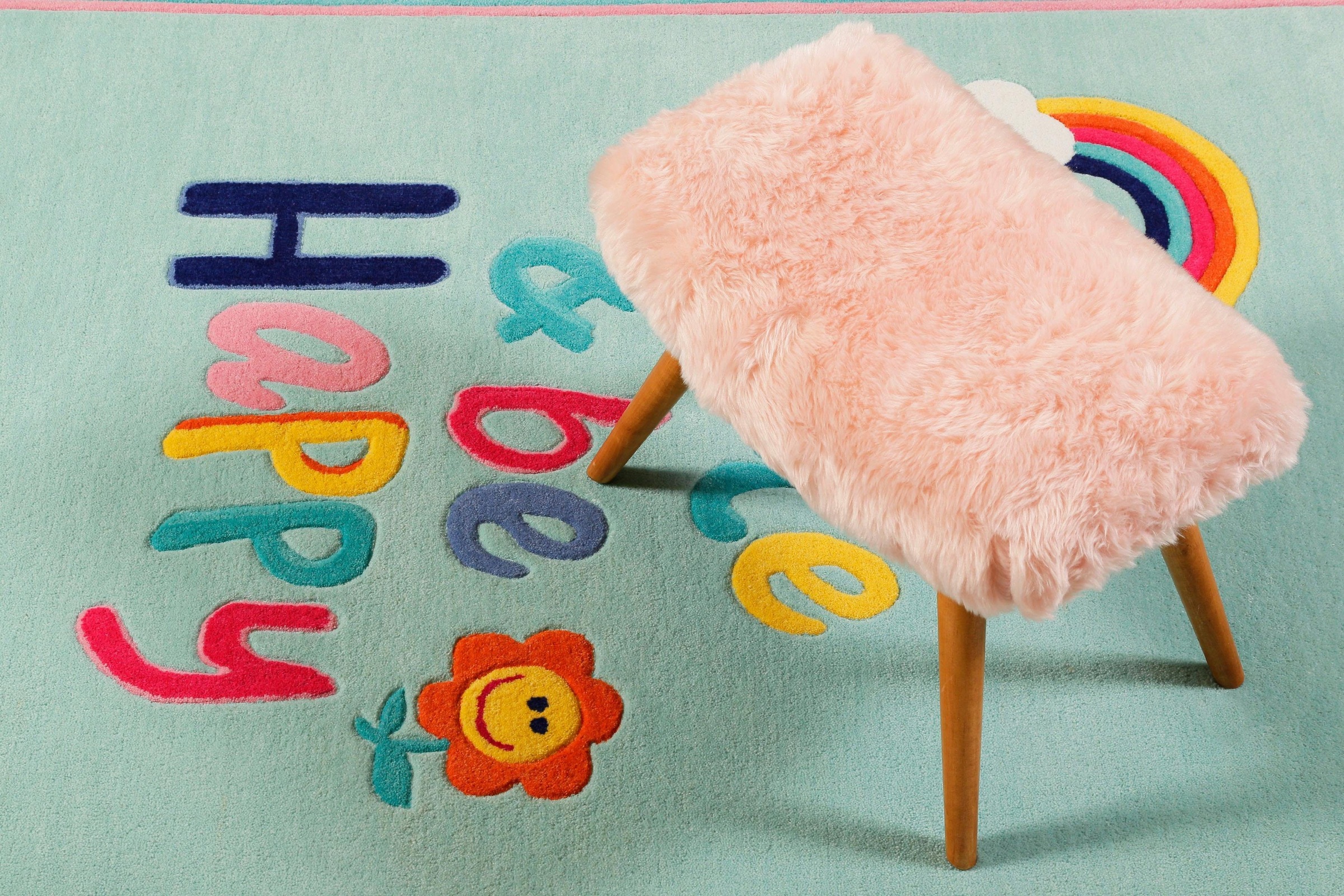 SMART KIDS Kinderteppich »Happy me!« rechteckig 9 mm Höhe Regenbogen Blume, Konturenschnitt