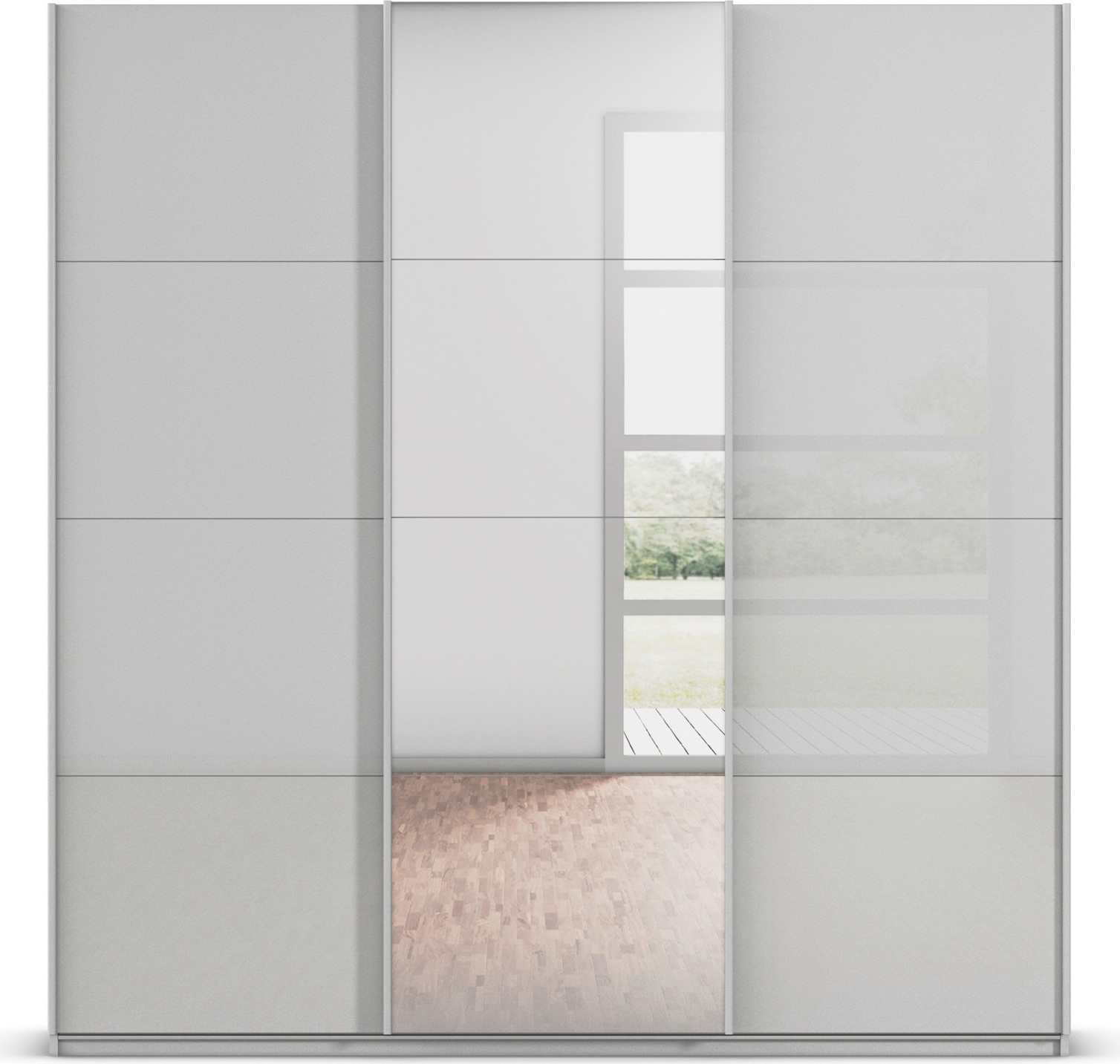 rauch Schwebetürenschrank »Kleiderschrank Kleiderschränke Schrank Garderobe AGORDO mit Glasfront« durchdachte Innenausstattung, in 4 Breiten und 2 Höhen MADE IN GERMANY