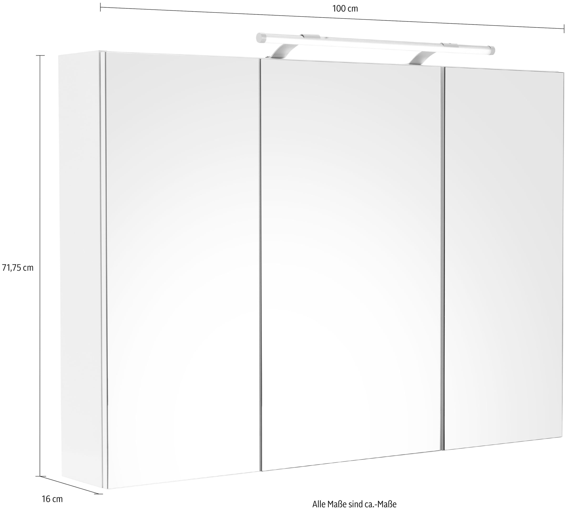 Schildmeyer Spiegelschrank »Dorina, mit höhenverstellbaren Glasböden made in Germany«, Breite 70 cm, 3-türig, LED-Beleuchtung, Schalter-/Steckdosenbox