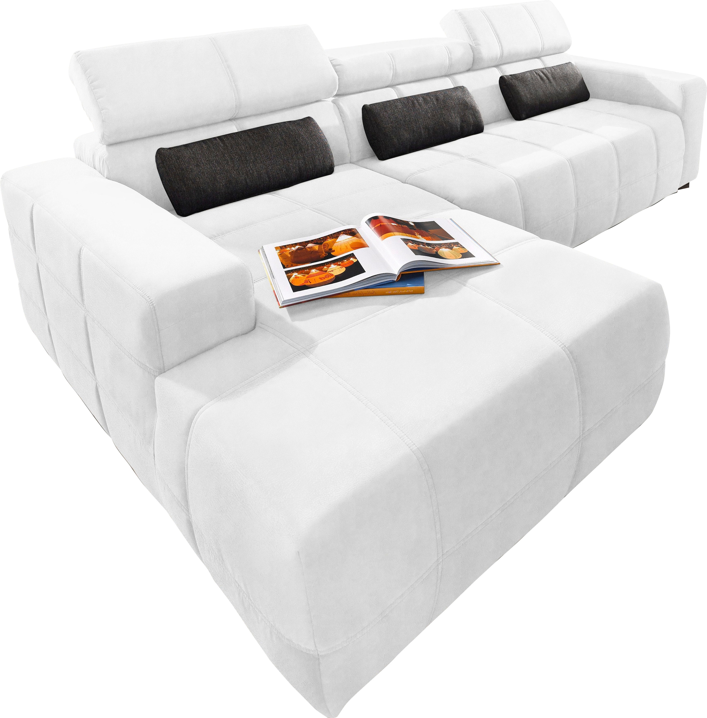 DOMO collection Ecksofa »Brandon große Ausführung B/T/H: 289/177/80 cm, auch in Leder und Cord«, mit Kopfteilverstellung, wahlweise Sitztiefenverstellung, L-Form