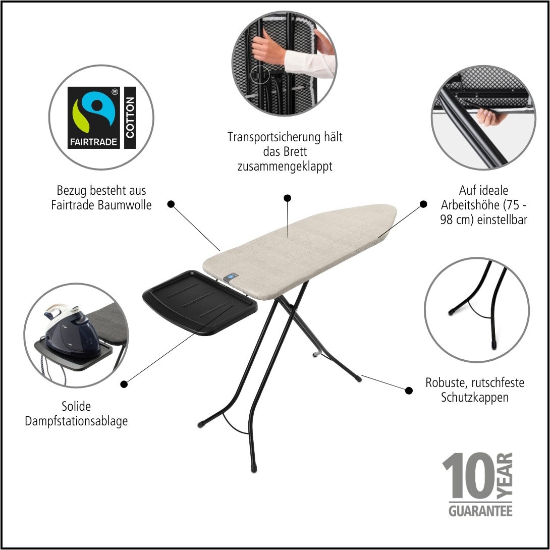 Brabantia Bügelbrett »Bügeltisch C, 124 x 45 cm, Dst-Ablage Solide« Bügelfläche 124 cmx45 cm Fairtrade-zertifiziert