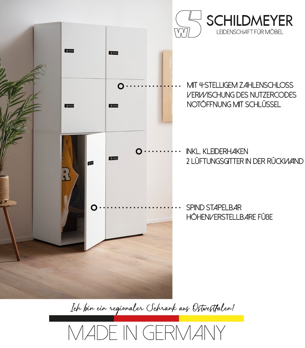Schildmeyer Garderoben-Set »Locked Spind Schrank Set mit 4 Spinden«, (4 St.), 2x Spind mit 1 Tür, 2 x Spind mit 2 Türen, Made in Germany
