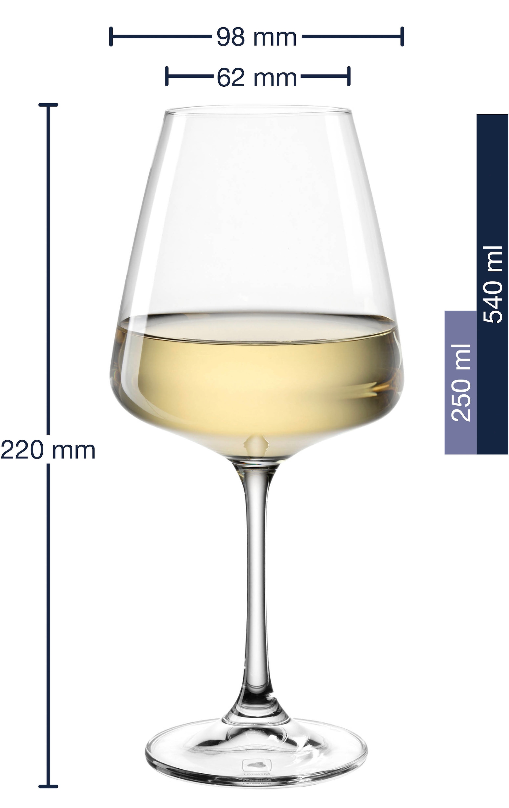 LEONARDO Weinglas »Weißweinglas PALADINO, 540 ml, 6er-Set«, (Set, 6 tlg.), Kelchglas, spülmaschinengeeignet