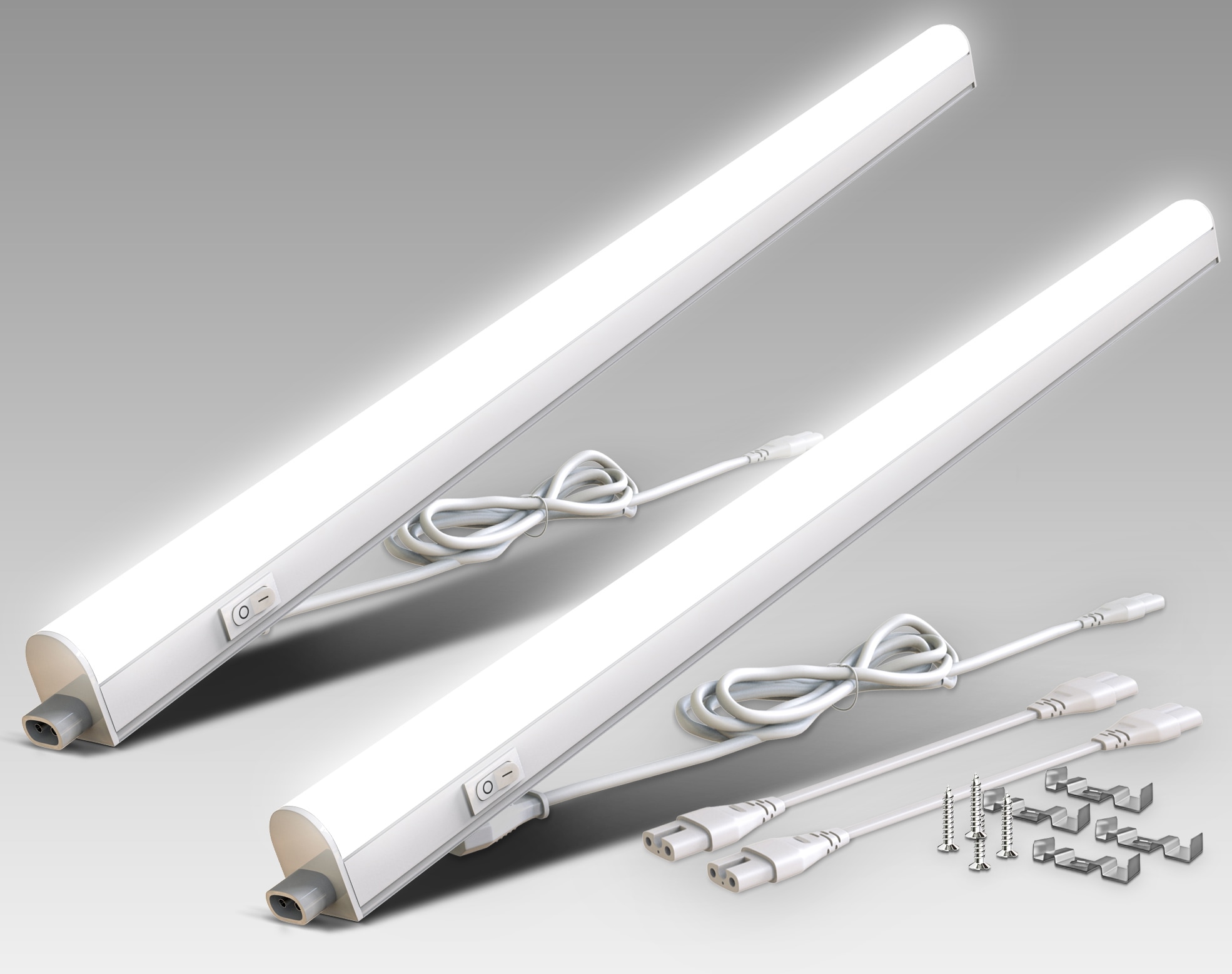 B.K.Licht Unterschrankleuchte, 2er Set, Kunststoff, weiß, inkl. je 1 x LED-Platine, 15 Watt, 1.500 Lumen, 4.000 Kelvin, nicht dimmbar, inkl. Ein-/Aus-Schalter, inkl. Zuleitung 1,8m