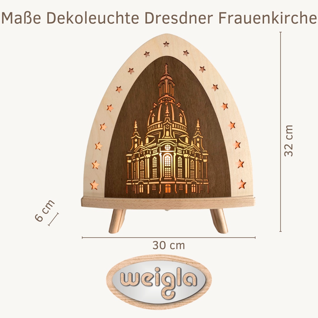 Weigla LED Dekolicht »Dresdner Frauenkirche, Dekolampe aus Holz, NATUR-BRAUN« E14 Holzkunst aus dem Erzgebirge