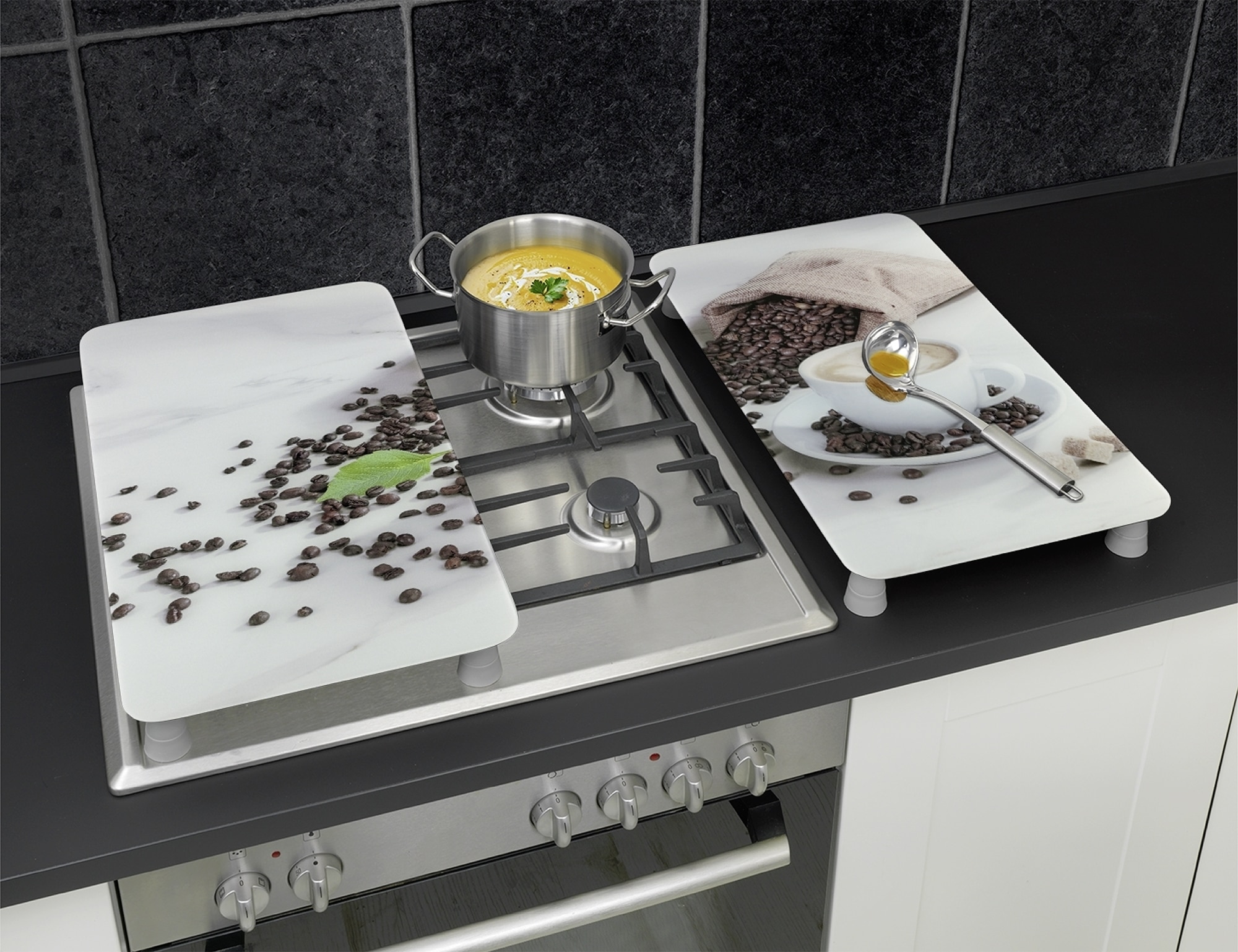Maximex Herd-Abdeckplatte »Universal Modell CAFÉ AROMATICA«, (Set, 2 tlg.), für Induktions-, Glaskeramik-, Elektro- und Gasherde, höhenverstellbar