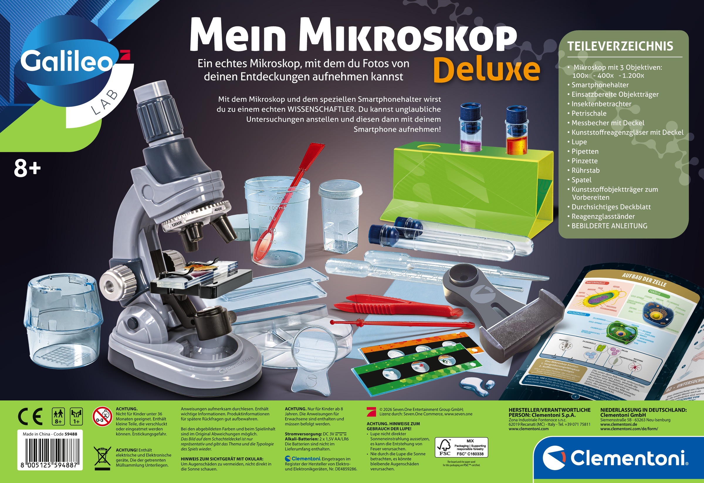 Clementoni® Experimentierkasten »Galileo Lap, Mein Mikroskop Deluxe« mit Smartphone-Halter