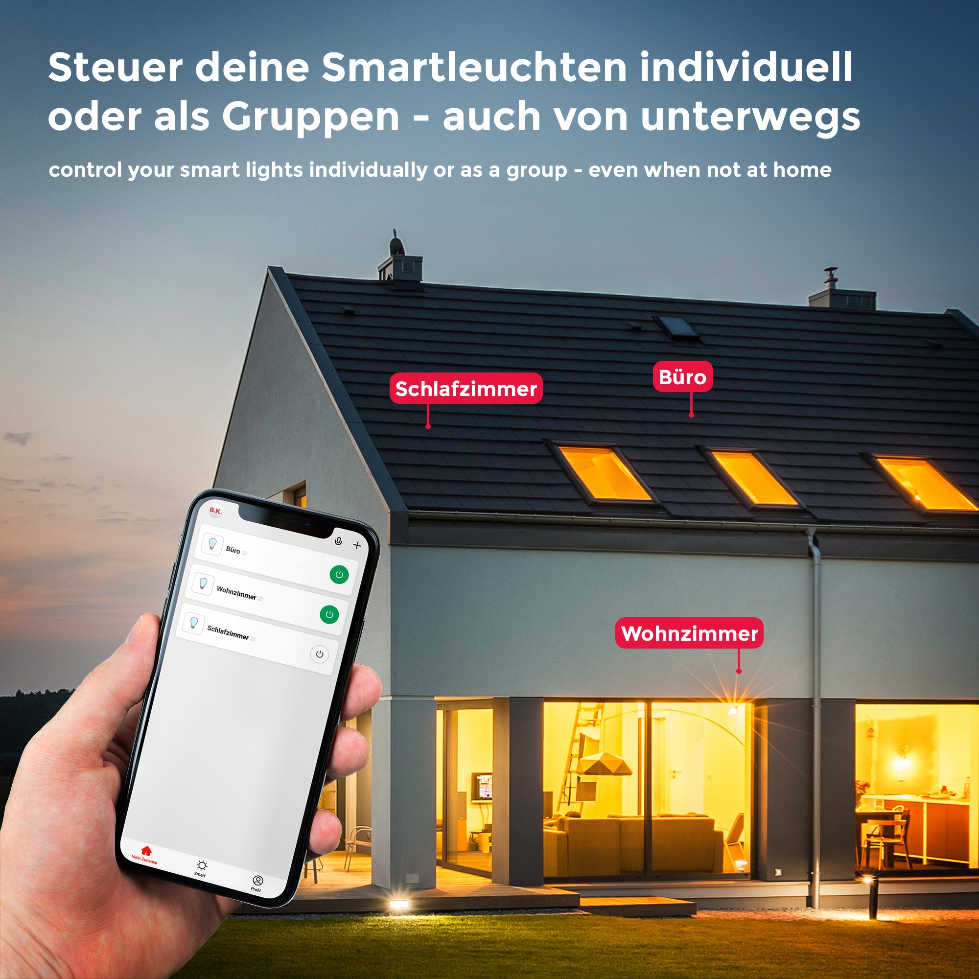 B.K.Licht LED-Leuchtmittel, E27, 1 St., Warmweiß, Smart Home LED-Lampe, RGB, WiFi, App-Steuerung, dimmbar