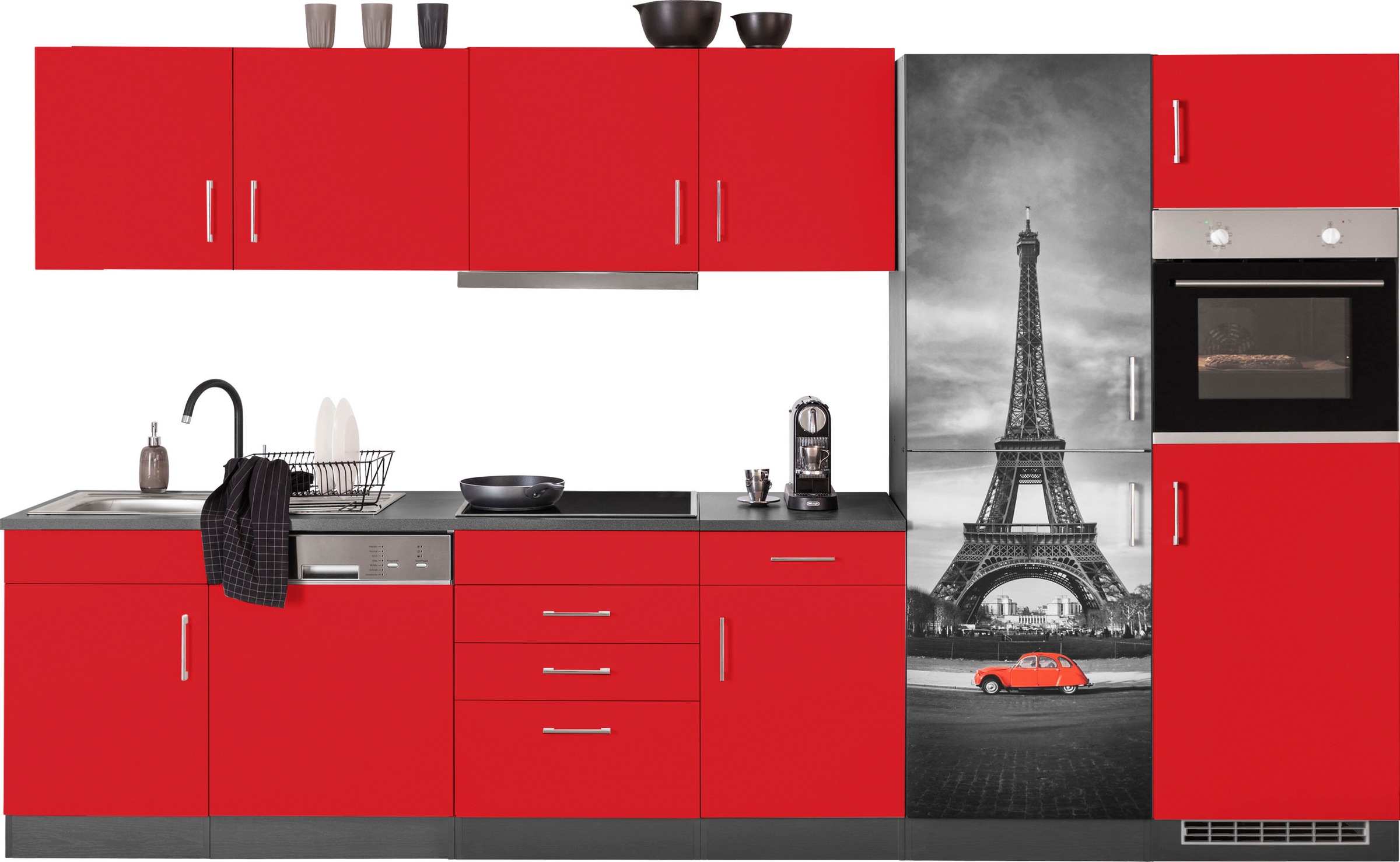 Küchenzeile »Paris«, mit E-Geräten, Breite 340 cm, wahlweise mit Induktionskochfeld