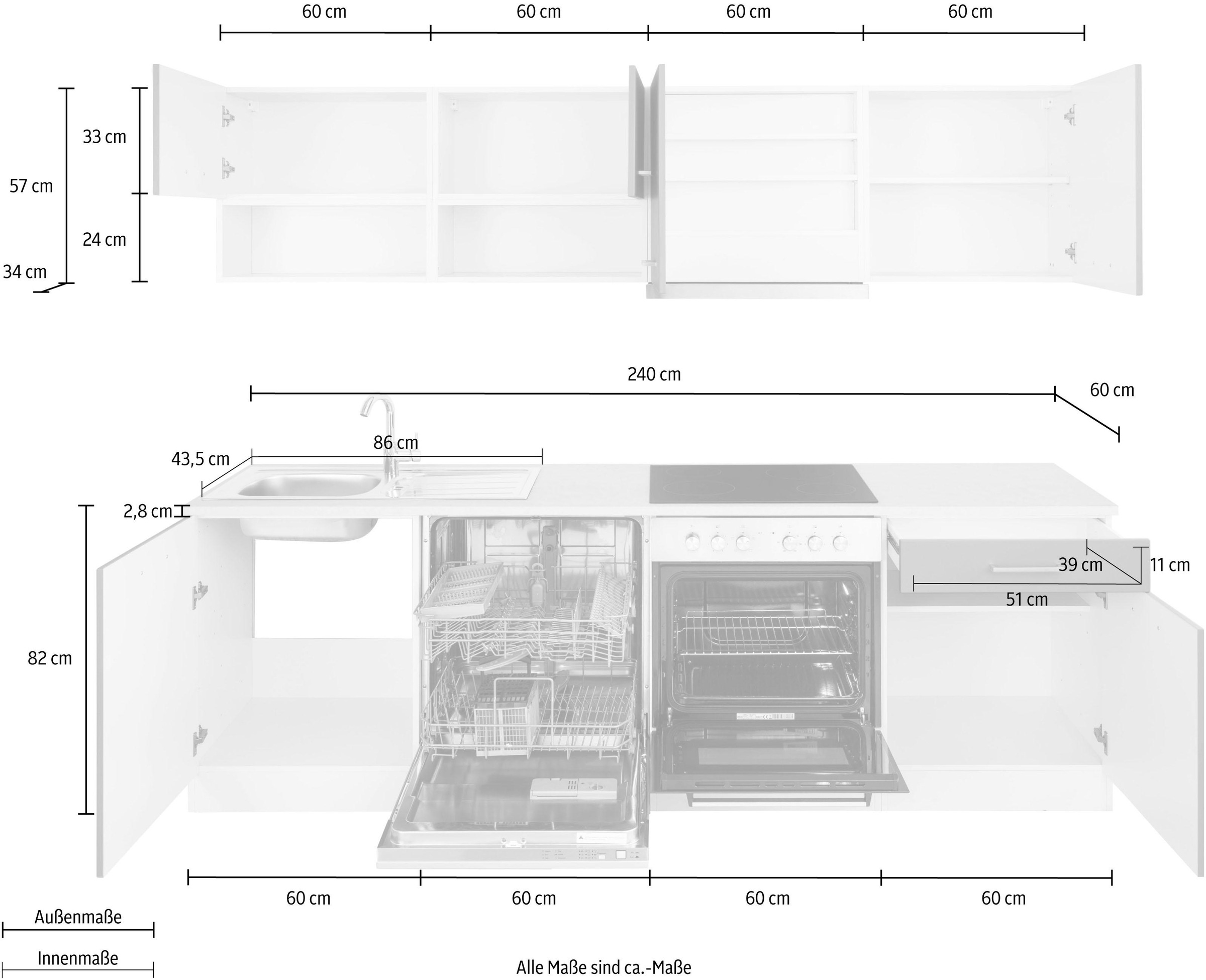 HELD MÖBEL Küchenzeile Raten Geschirrspülmaschine cm 240 »Visby«, auf bestellen Breite inkl. E-Geräten, mit