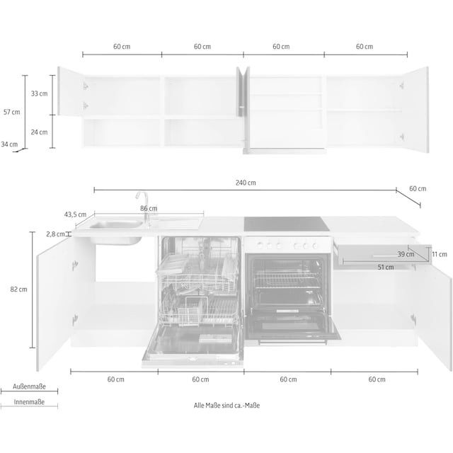 HELD MÖBEL Küchenzeile »Visby«, mit E-Geräten, Breite 240 cm inkl.  Geschirrspülmaschine auf Raten bestellen