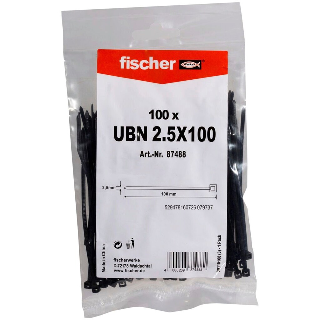 fischer Kabelbinder »87488«, (Packung, 100 St.), BxL: 2,5 x 100 mm