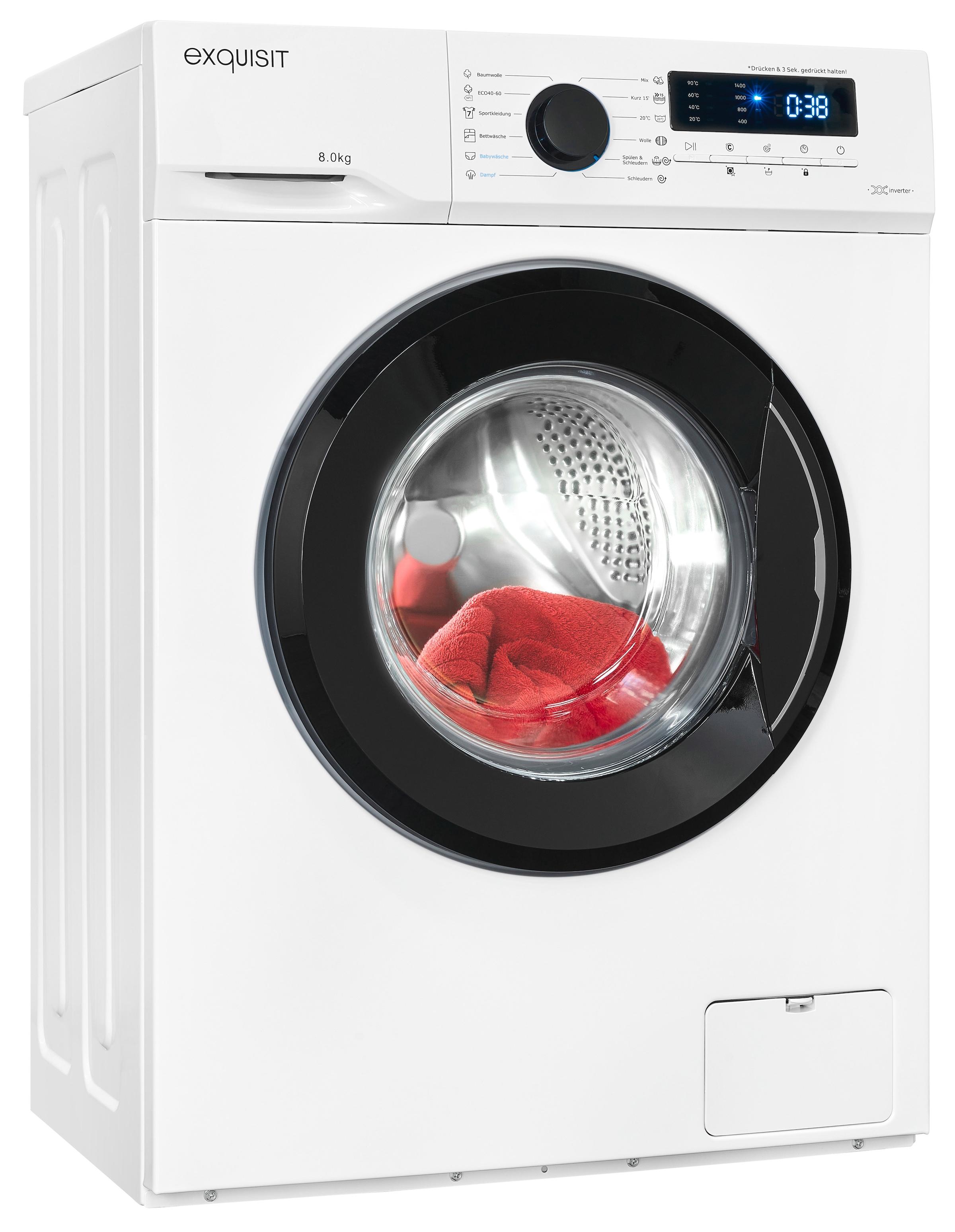 exquisit Waschmaschine "WA8014-020A weiss" 8 kg 1400 U/min Trommelreinigung - spezieller Waschgang zur Säuberung des Innenraums