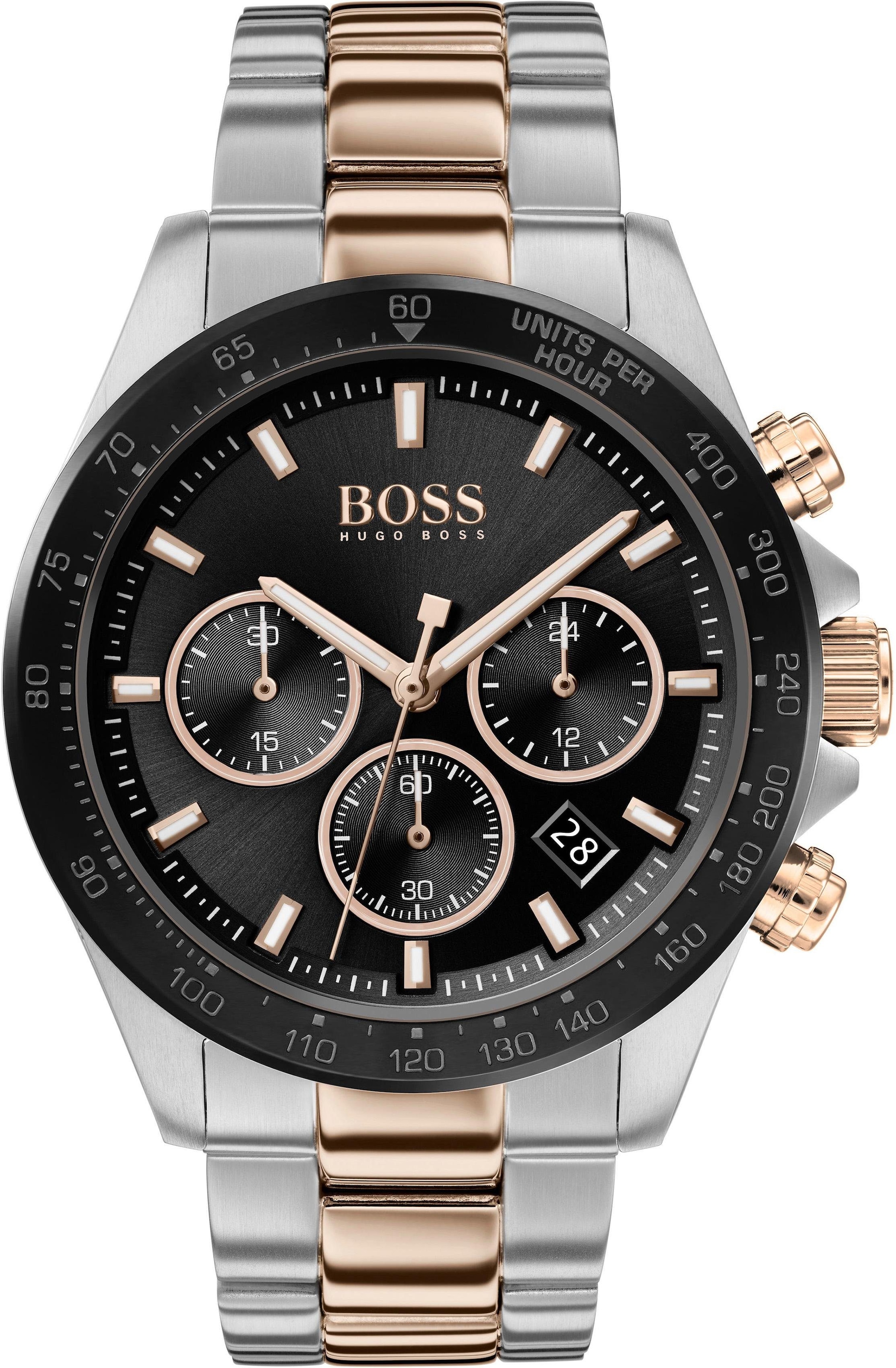 BOSS Chronograph »Hero, 1513757«, Quarzuhr, Herrenuhr, Armbanduhr, Stoppfunktion, Edelstahlarmband