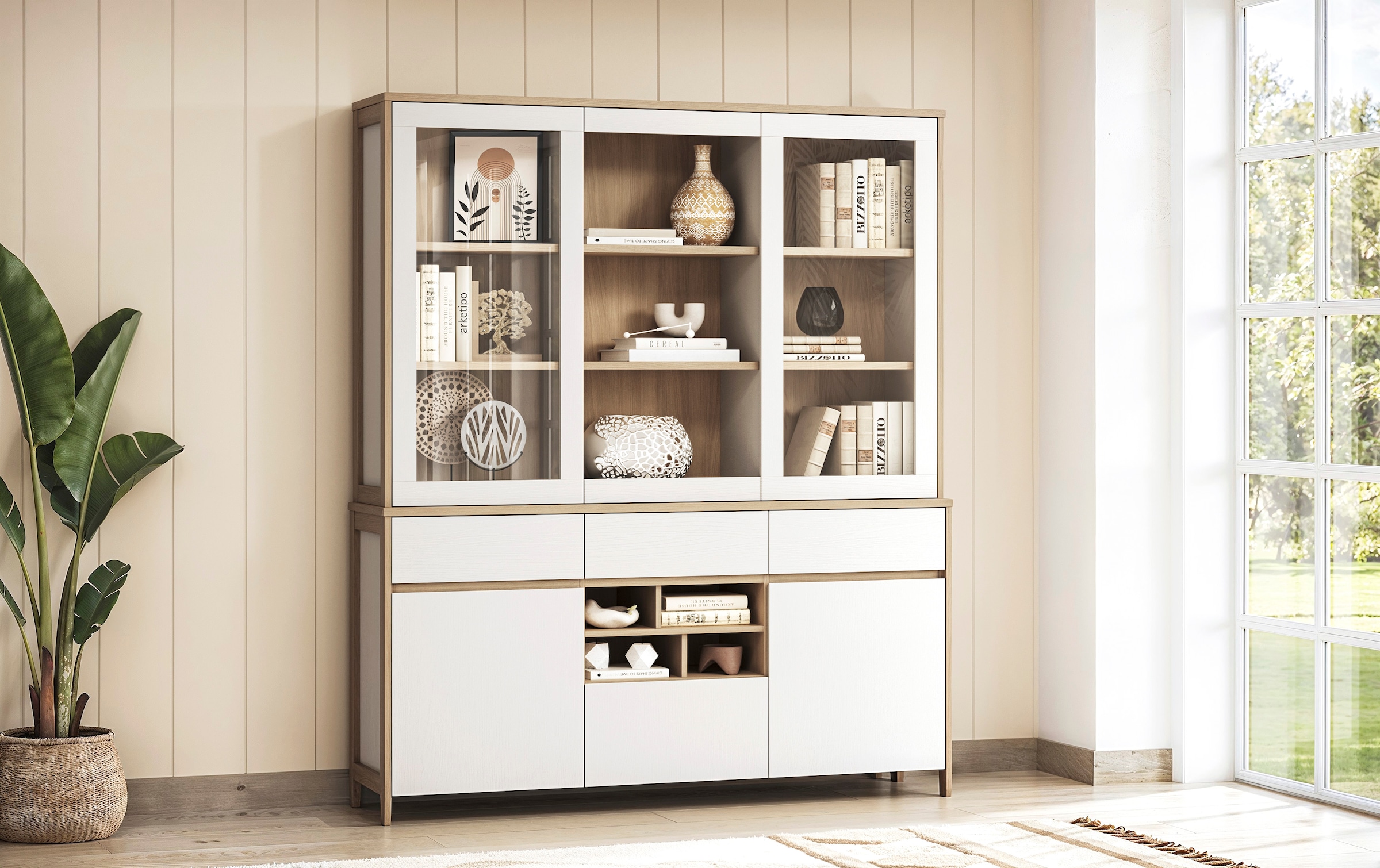 Home affaire Buffet »Stranda, Hochschrank im Scandi-Style, moderner Schrank« Rahmenoptik, ausreichend Stauraum, vielseitig einsetzbar, 164 cm breit