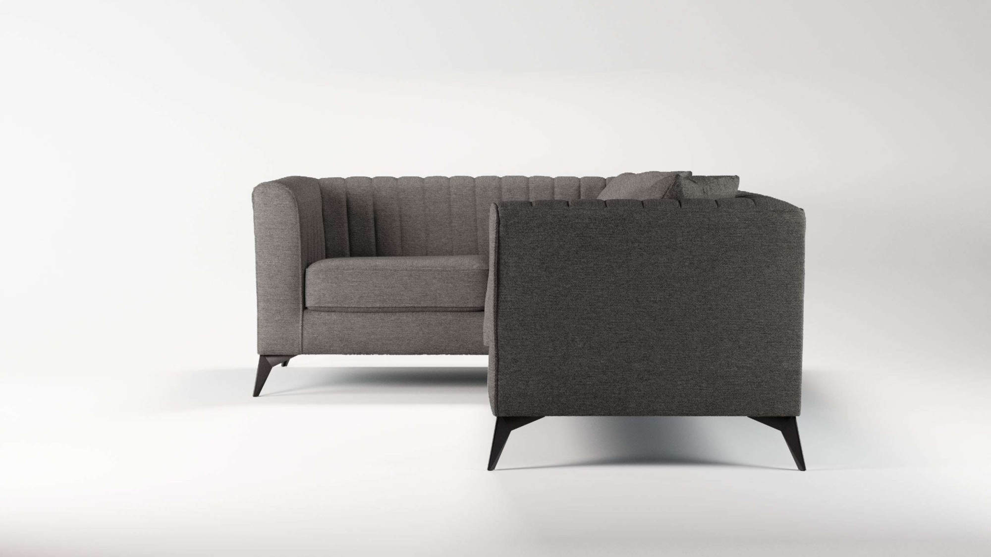 Places of Style Ecksofa »MATTHEW L-Form ideal für kleine Räume, Maße B/T/H: 240/167/74 cm«, elegantes Designsofa, Steppung im Rücken, incl. Zierkissen
