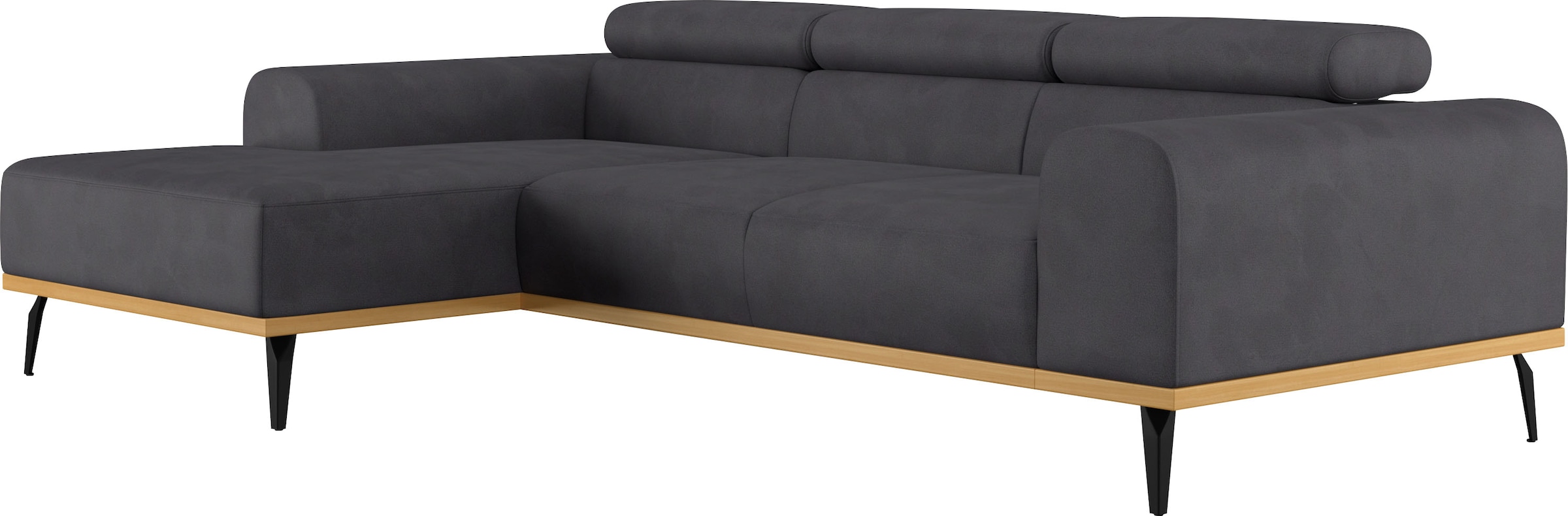 PLACES OF STYLE Ecksofa »Carlo L-Form« mit Kopfteilverstellung & Holz-Rahmenoptik, wahlweise Relaxfunktion