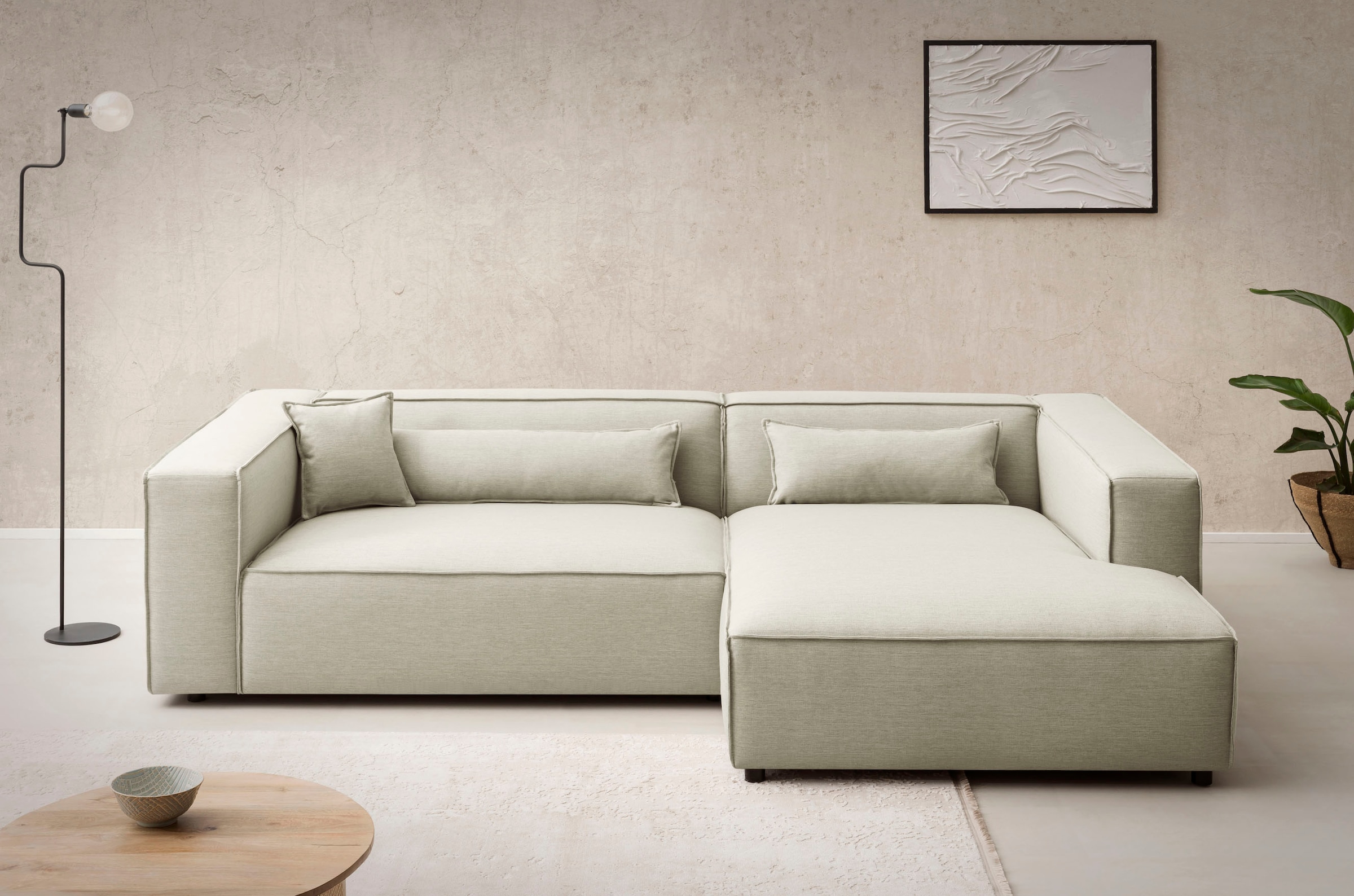 LeGer Home by Lena Gercke Ecksofa "PIARA XXL Struktur u. Leinenoptik, Big-Sofa, L-Form" wahlweise Ottomane rechts/links, Kedernaht, extra tiefe Sitzfläche