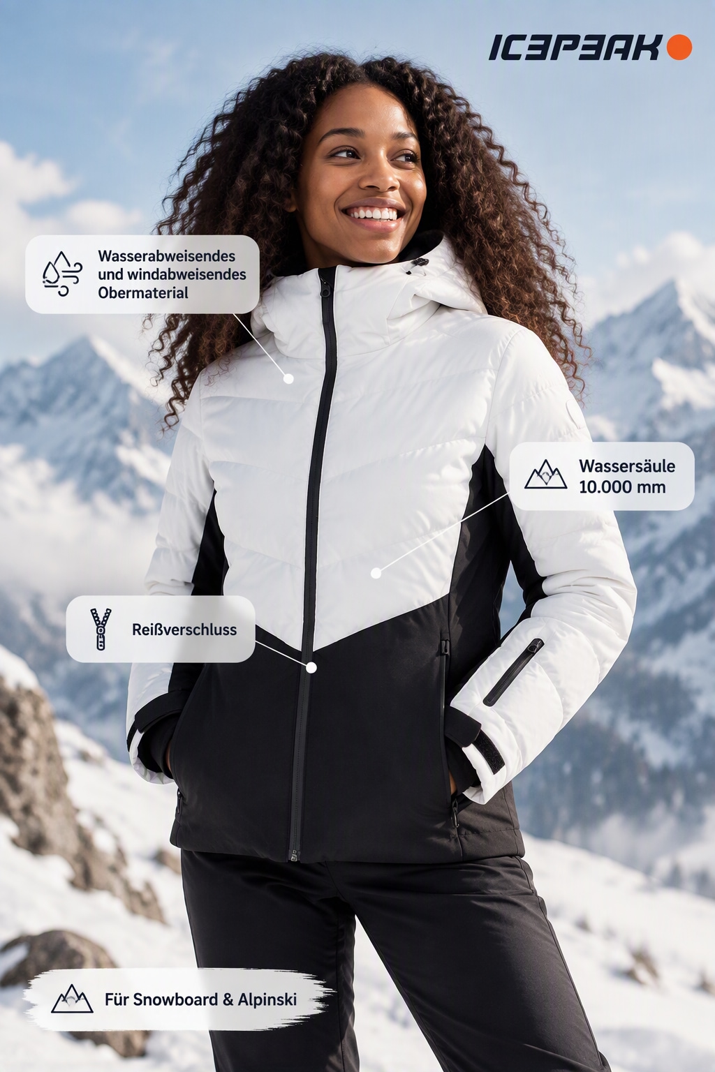Icepeak Skijacke »ICEPEAK ELLINWOOD« wasserabweisendes und windabweisendes Obermaterial, mit Reißverschluss