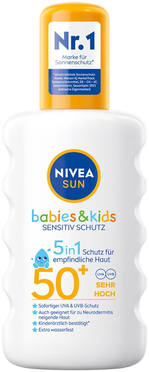 Nivea Sonnenschutzspray »Babies & Kids Sensitiv Schutz+Gratisgröße Lotion to go«, (Set)