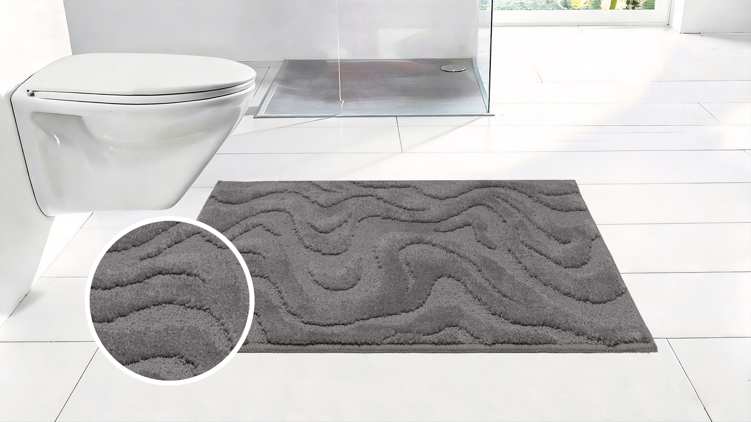 OTTO home Badematte "Wave, Badvorleger, Badezimmer Teppich" Höhe 10 mm rutschhemmend beschichtet fußbodenheizungsgeeignet  schnell trocknend Hoch-Tief-Effekt, modernes Muster, Welle, Badteppich, Duschvorleger