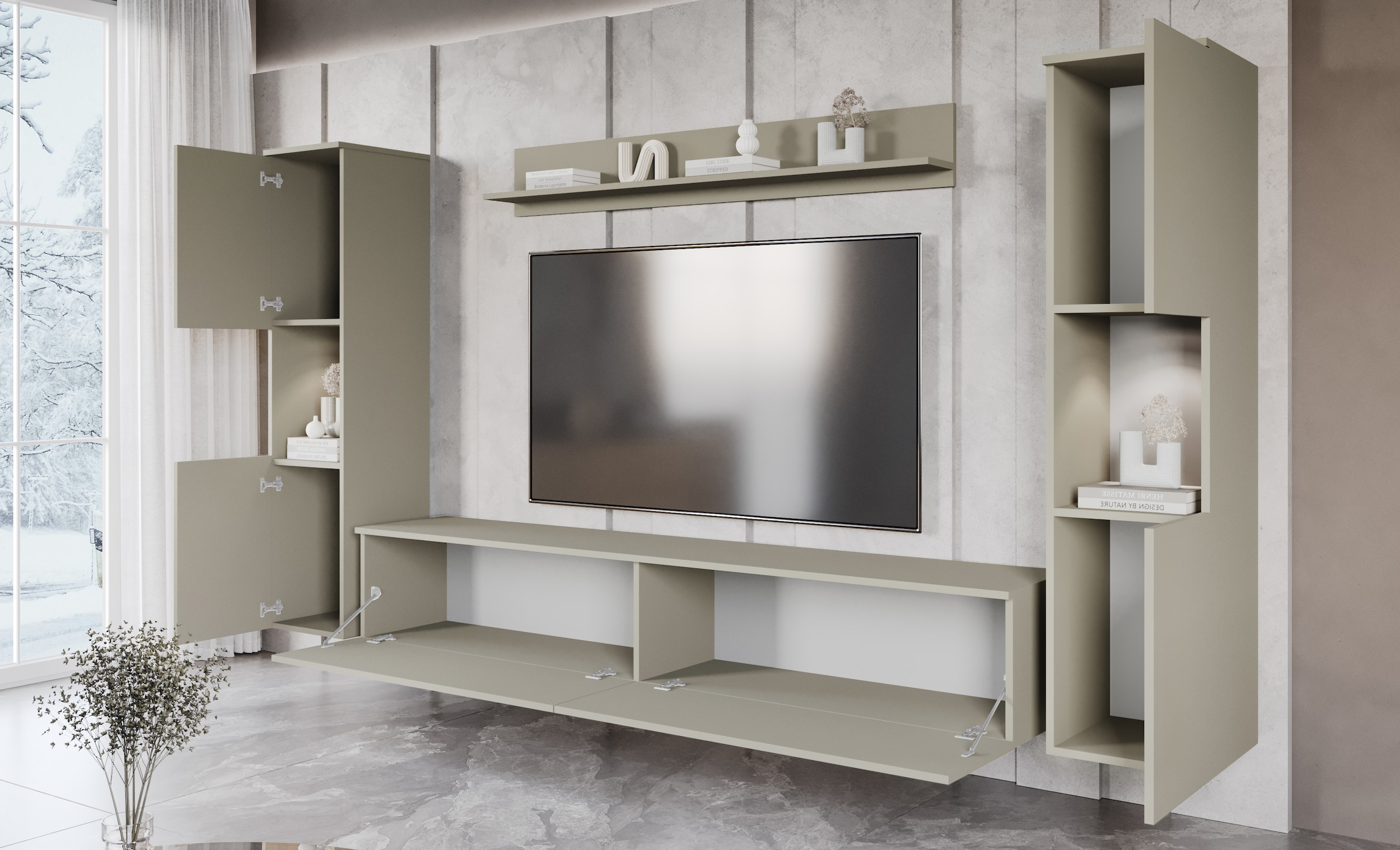 INOSIGN Wohnwand »PARIS, Vitrine Türanschlag links/rechts wechselbar« Komplett-Set, 4 Stk. tlg.